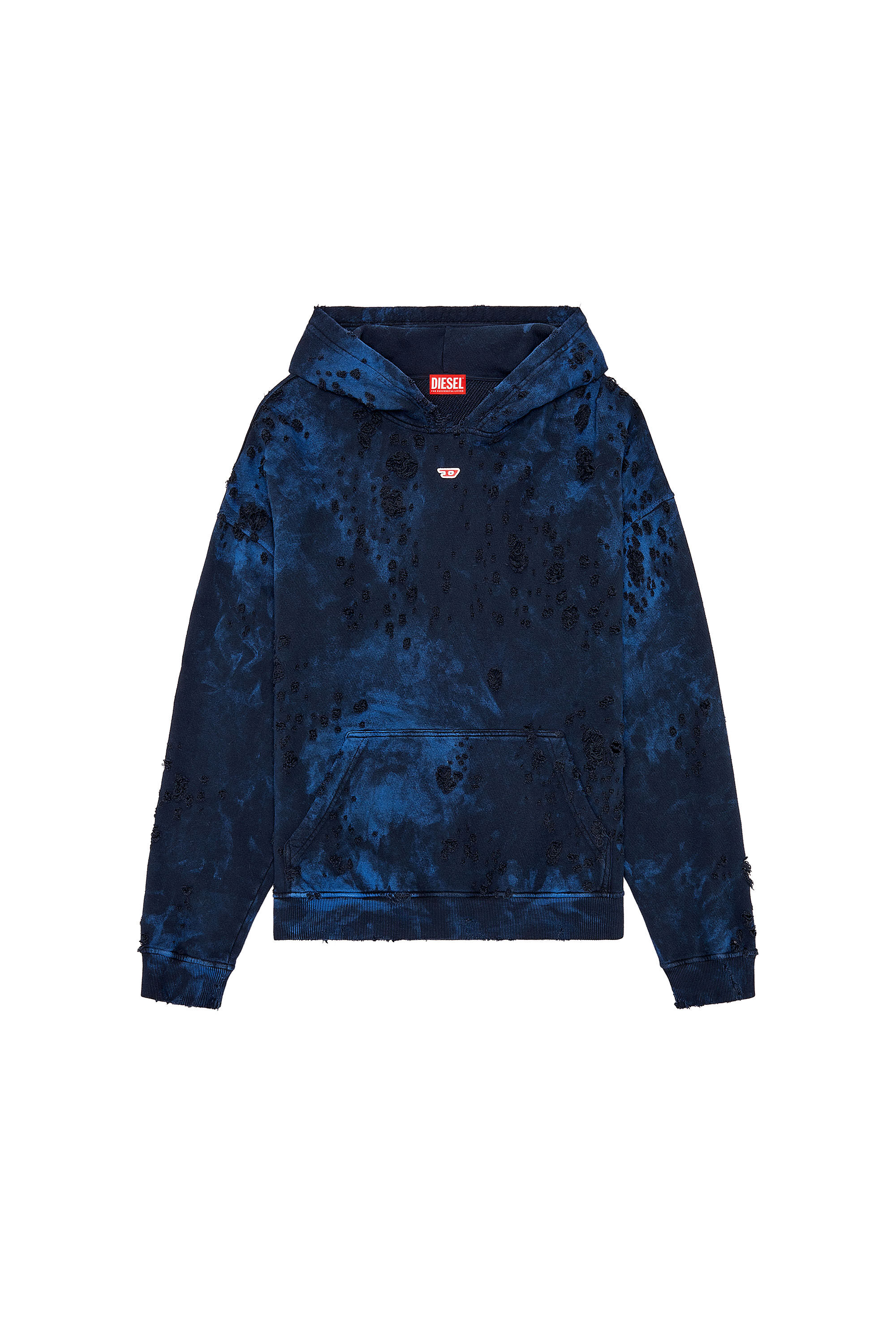 Men's Destroyed hoodie with marble-effect | Blue | Diesel