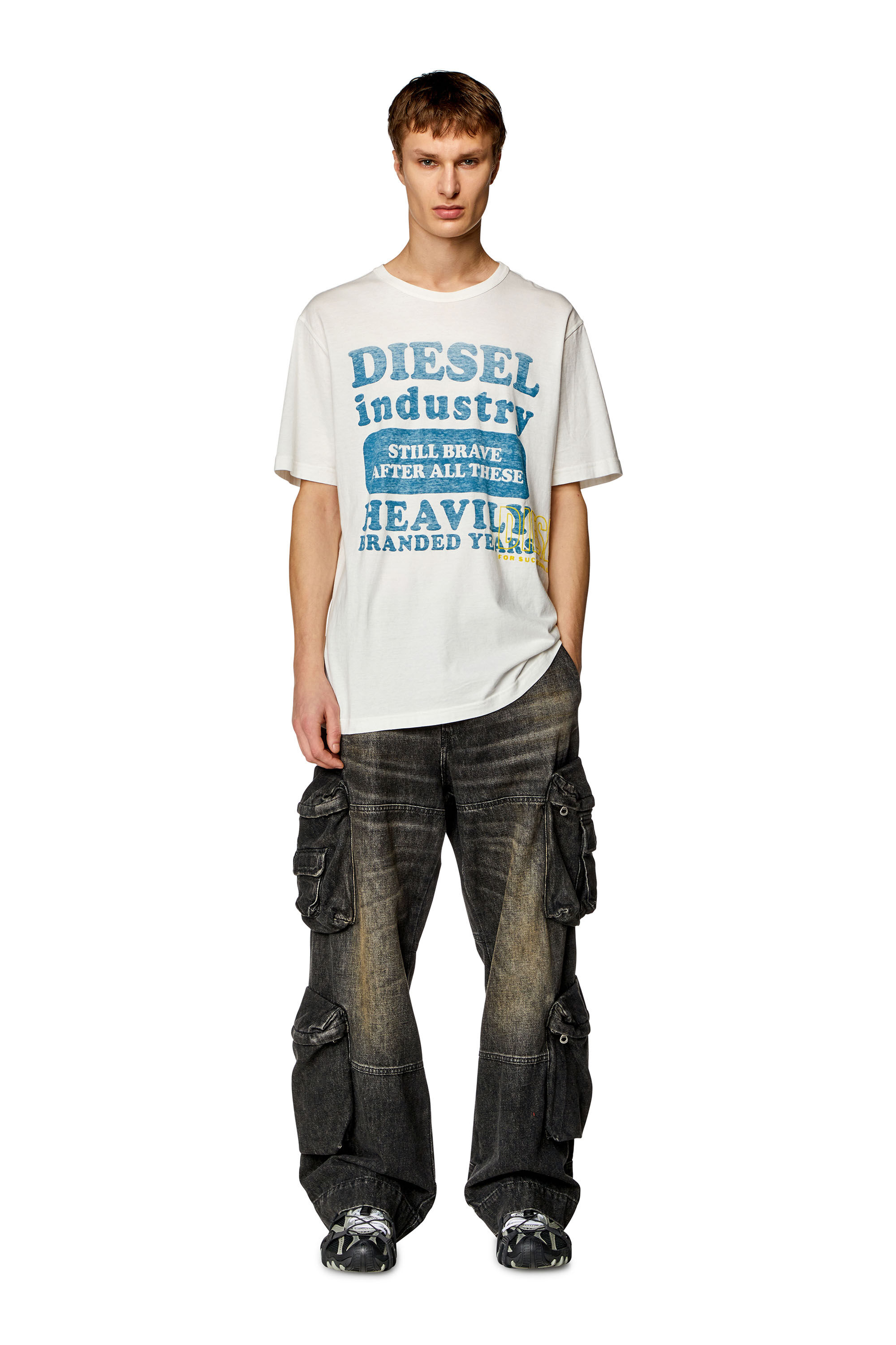 Diesel - T-JUST-N9, T-shirt avec logo imprimé inside-out Homme in Blanc - 1