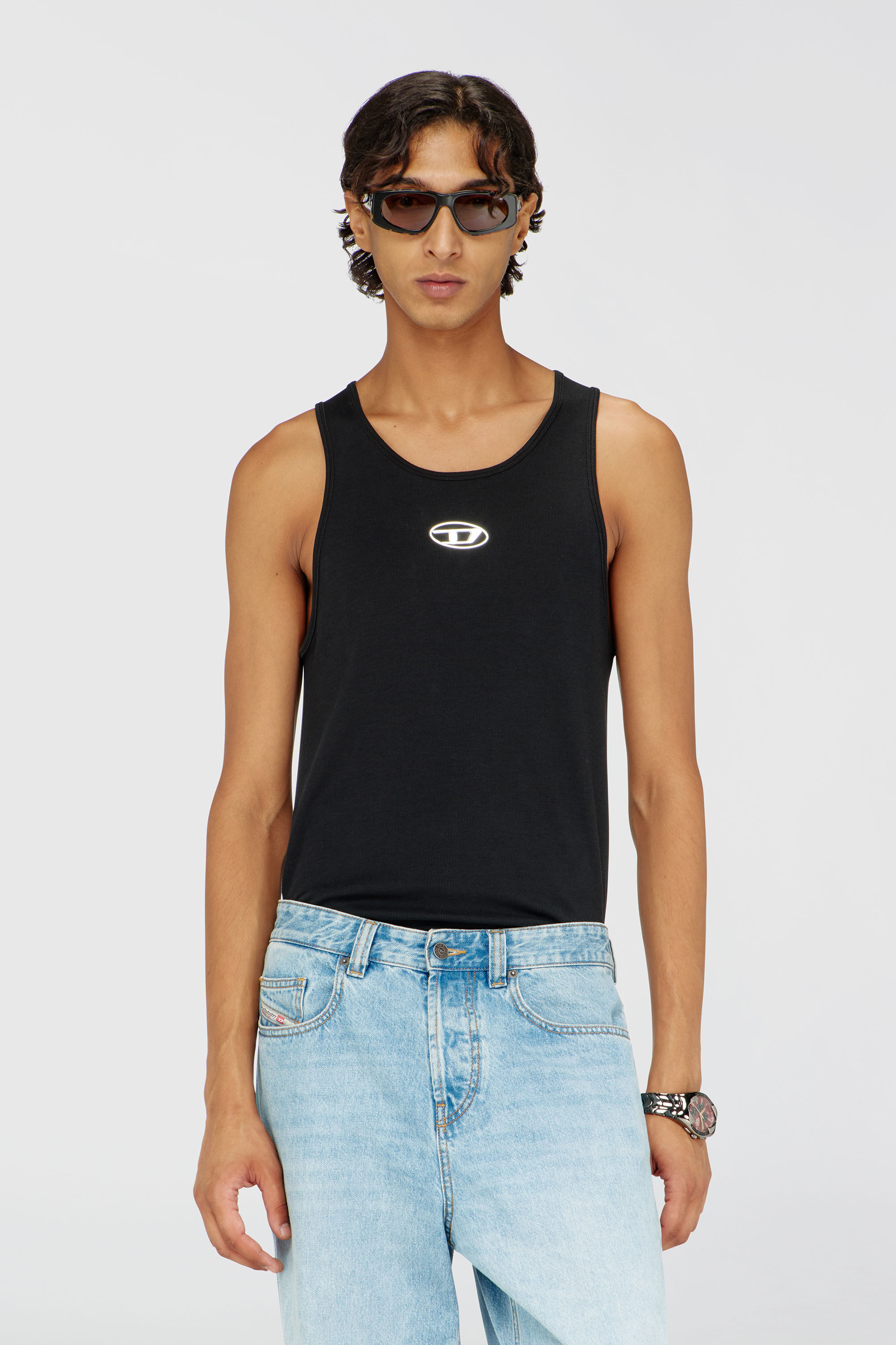 Men's Cotton tank top with logo | Black | Diesel US