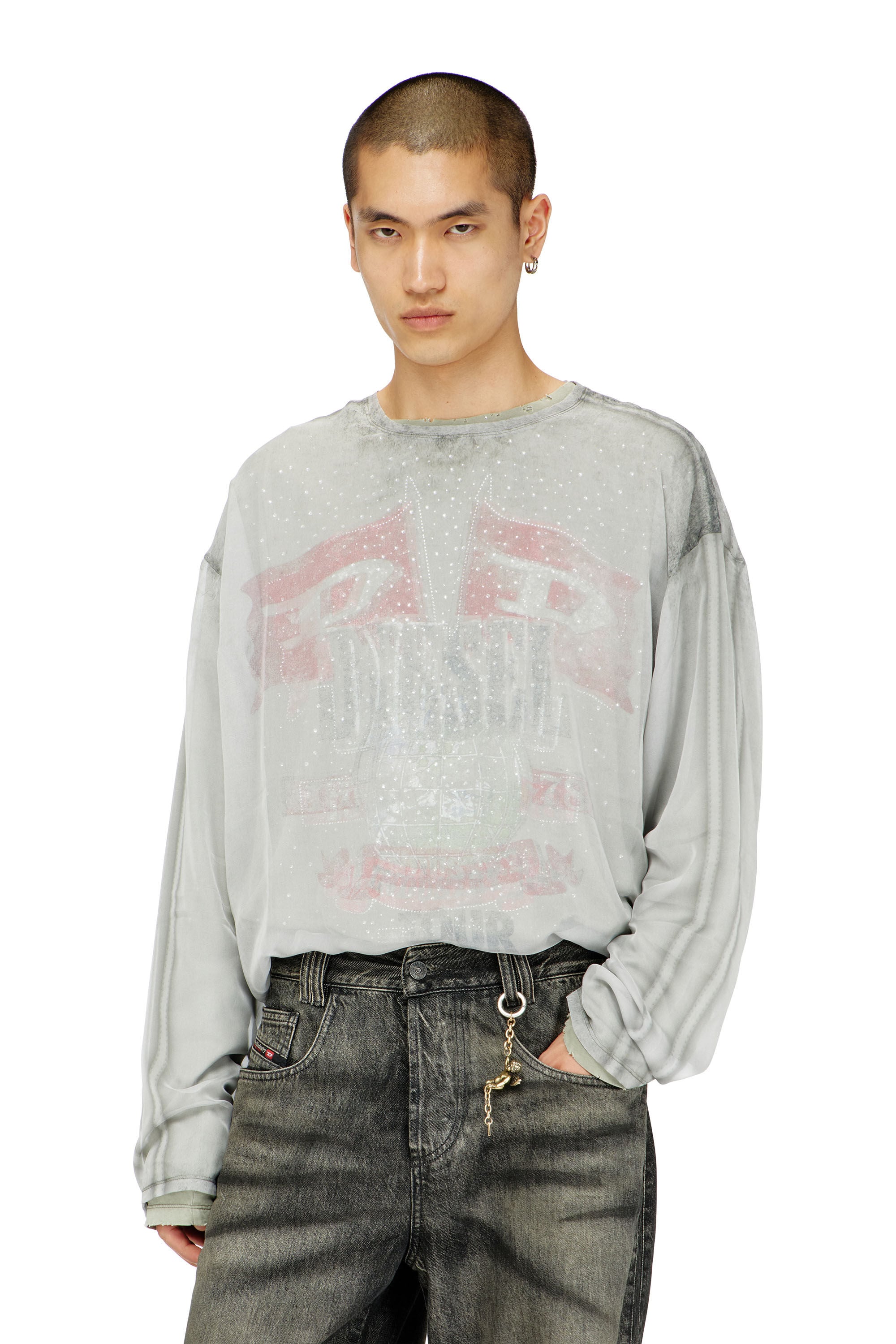 Diesel - T-DOUBLEX-LS, Male's Sheer chiffon top with concert graphics in null - 3