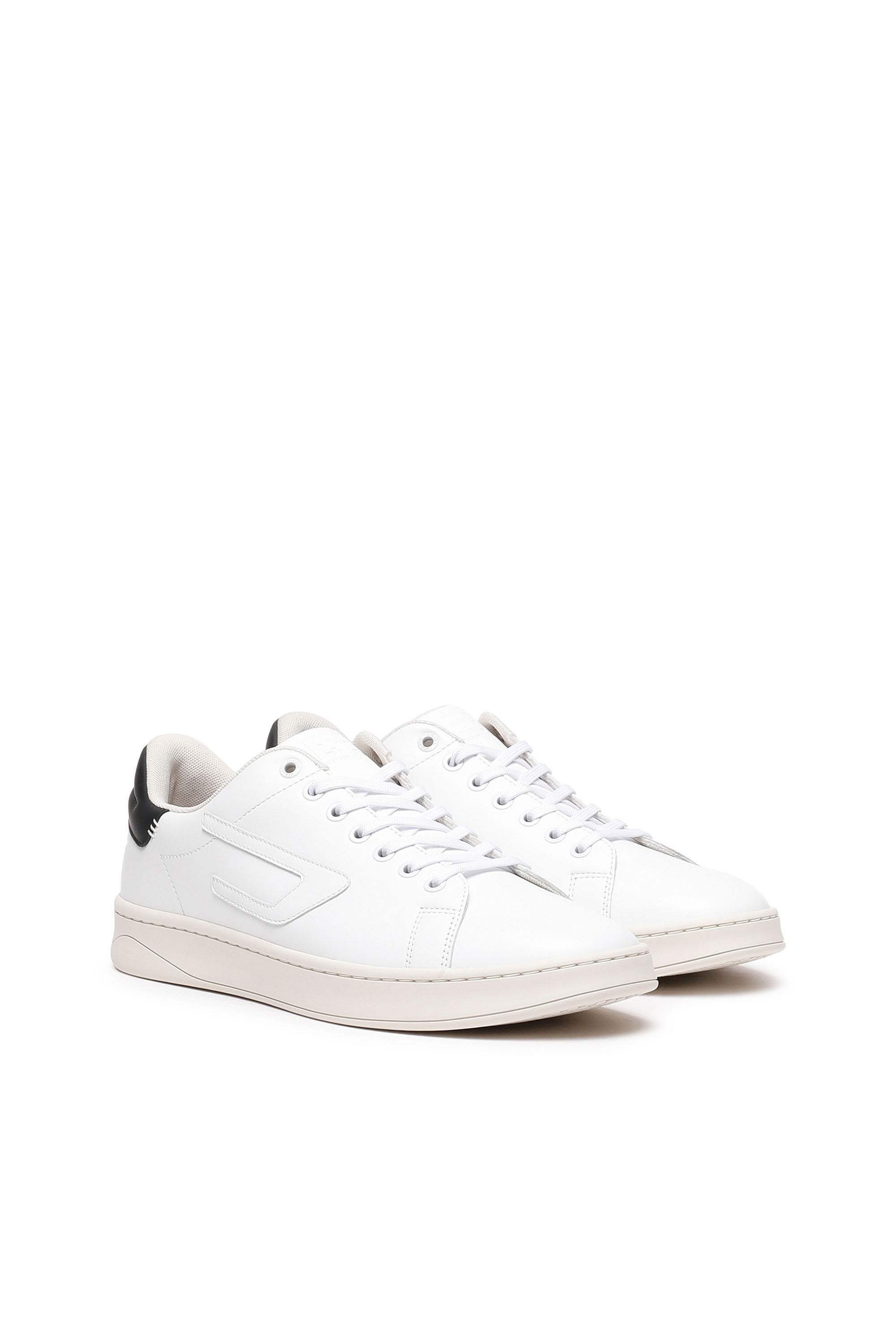 Diesel - S-ATHENE LOW, Male's S-Athene Low-Low-top leather sneakers with D patch in White/Black - 2