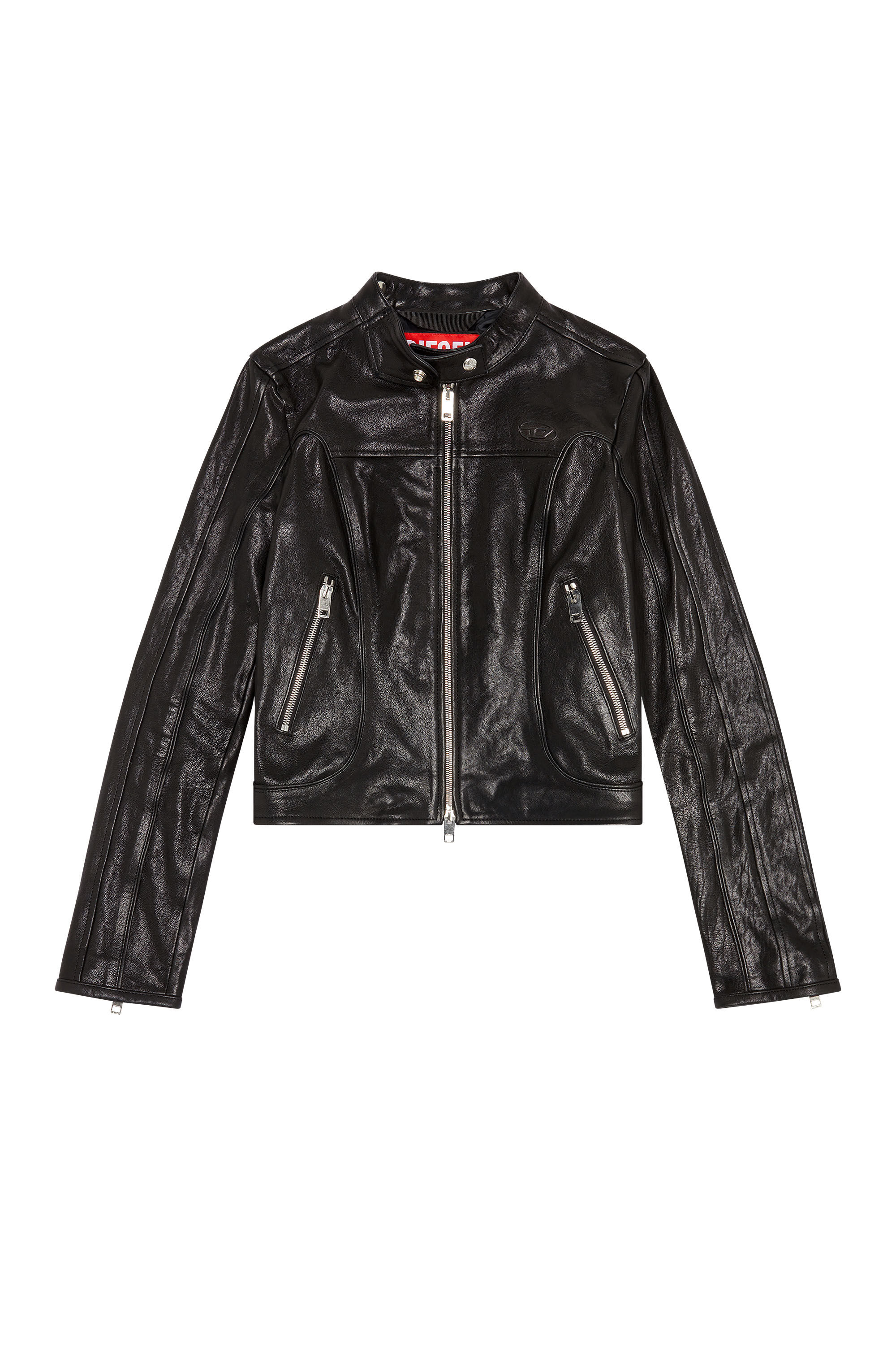 Diesel - L-FOXI, Veste en cuir avec D embossé Femme in Noir - 2