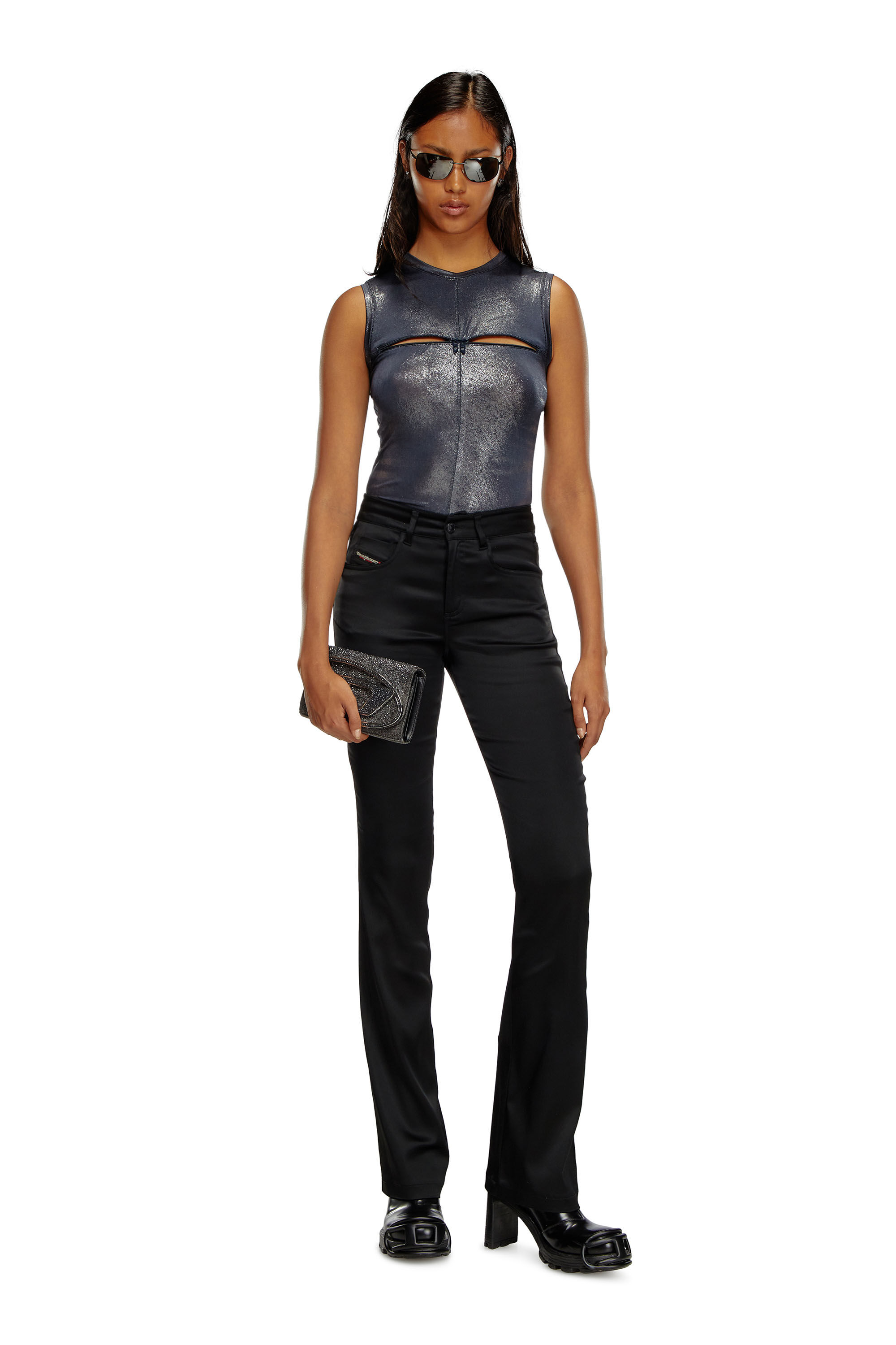 Diesel - T-VEZZY, Female's Metallic tank top with chest slit in Blue - 1
