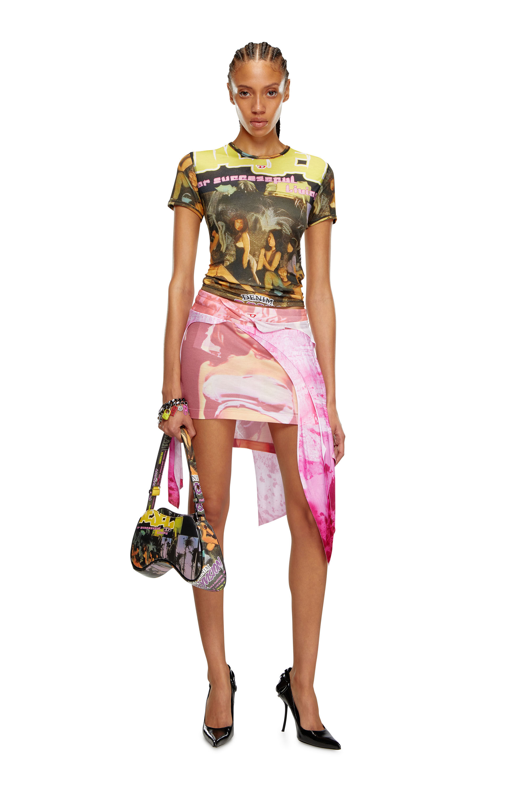 Diesel - PLAY SHOULDER, Female's Play-Shoulder bag in printed glossy PU in Multicolor - 6