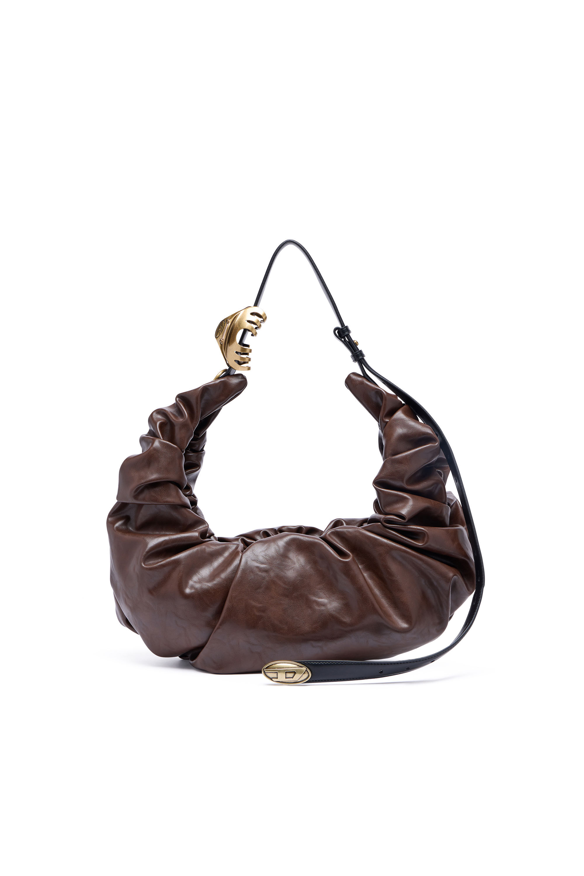 Diesel - GRAB-D HOBO L, Female's Grab-D L-Large scrunched hobo bag in shiny PU in Brown - 1