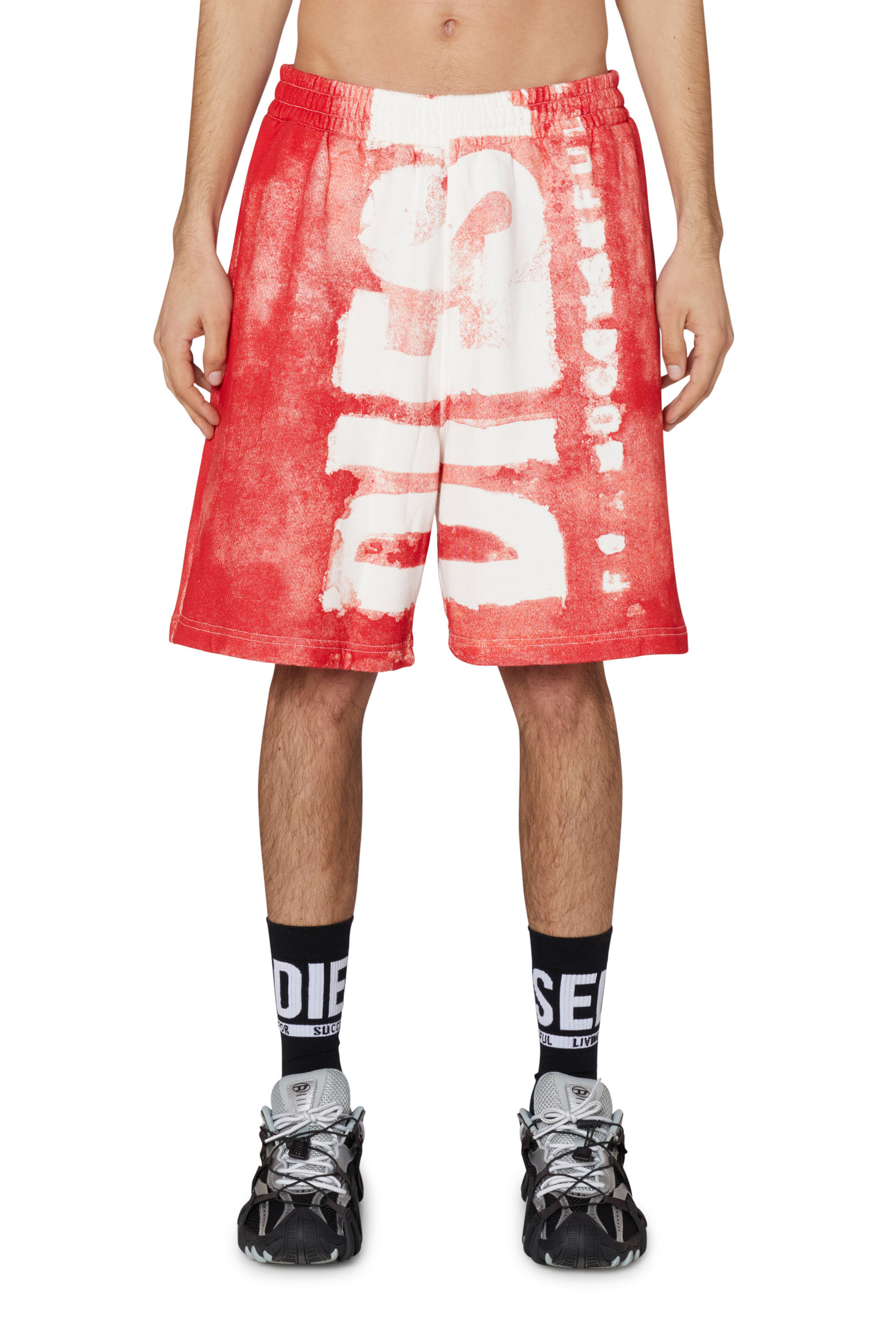 Diesel - P-BISC, Man's Colour bleed Super Logo sweat shorts in Red - 1