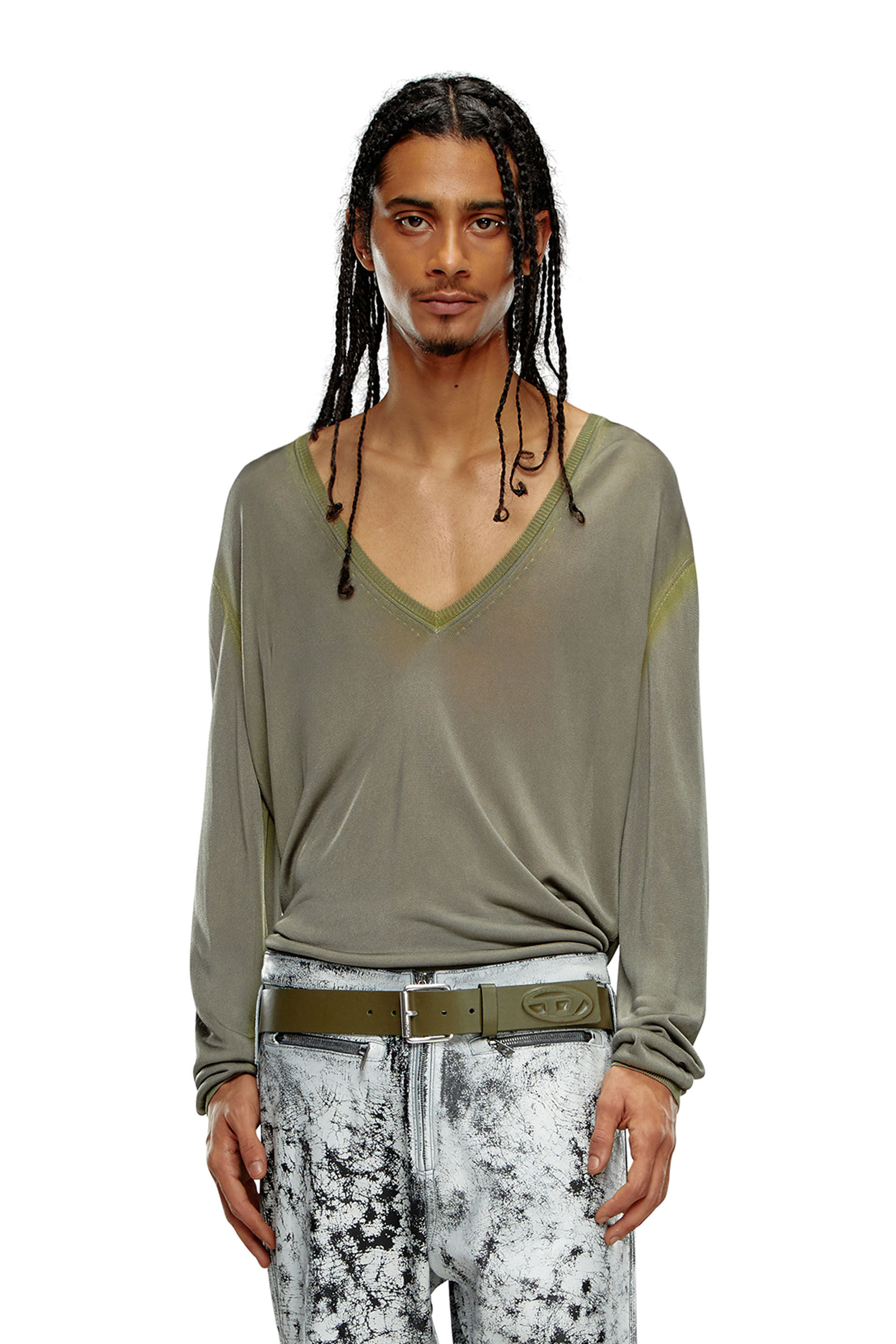 Diesel - K-MIRTO, Pull dégradé avec col en V Homme in Vert - 3