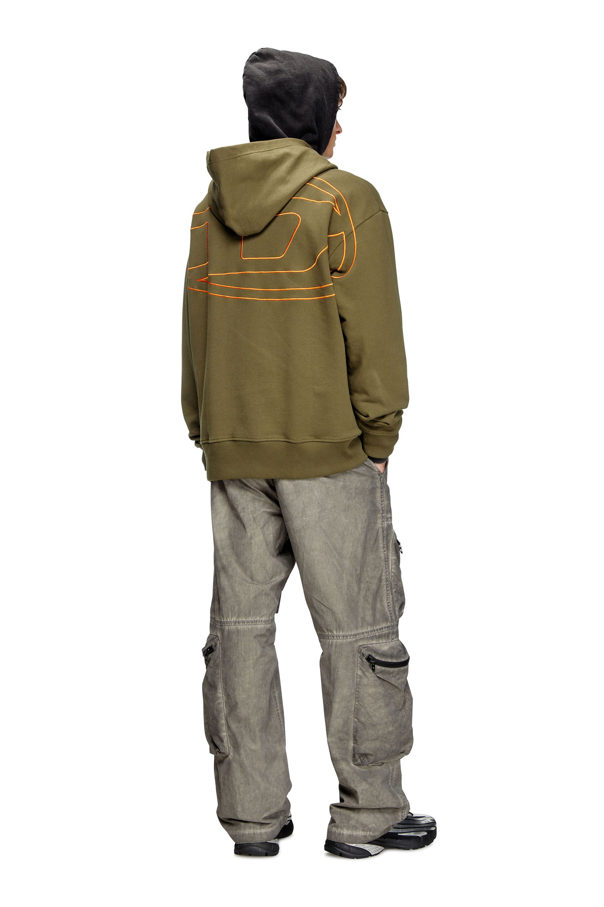 Diesel - S-MACS-HOOD-MEGOVAL-D, Male's Hoodie with logo embroidery in Military Green - 1