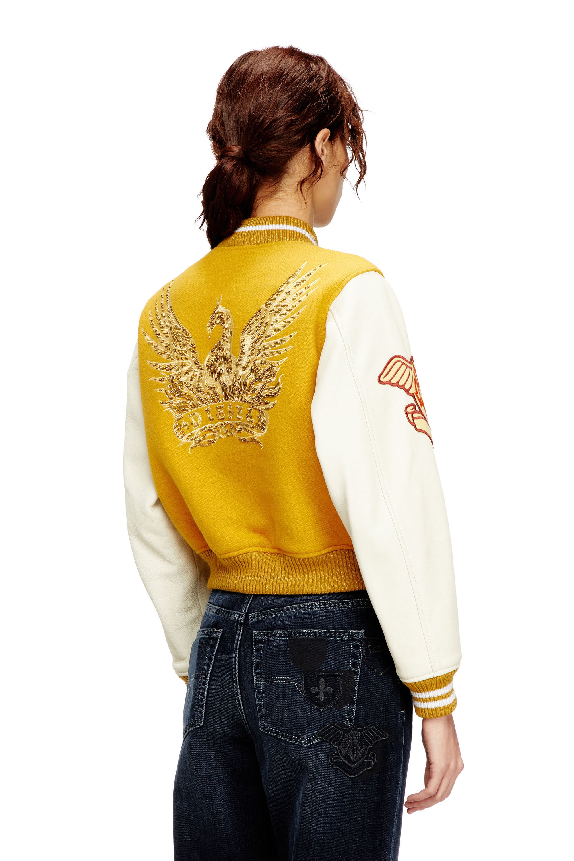 Women's Cropped varsity jacket in wool and leather | Multicolor
