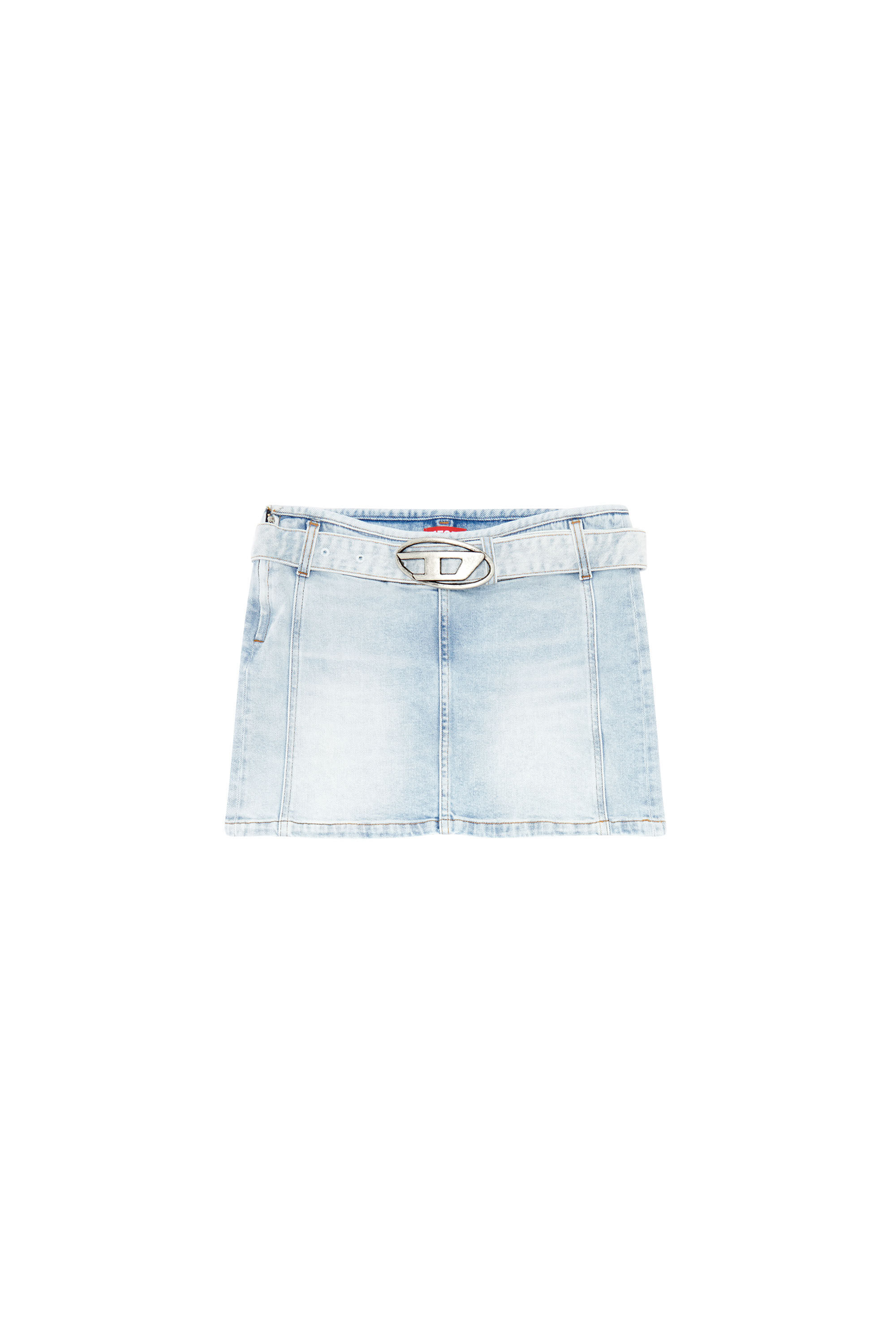 Diesel - DE-FLIP-S, Female's Denim mini skirt with logo belt in Light Blue - 2