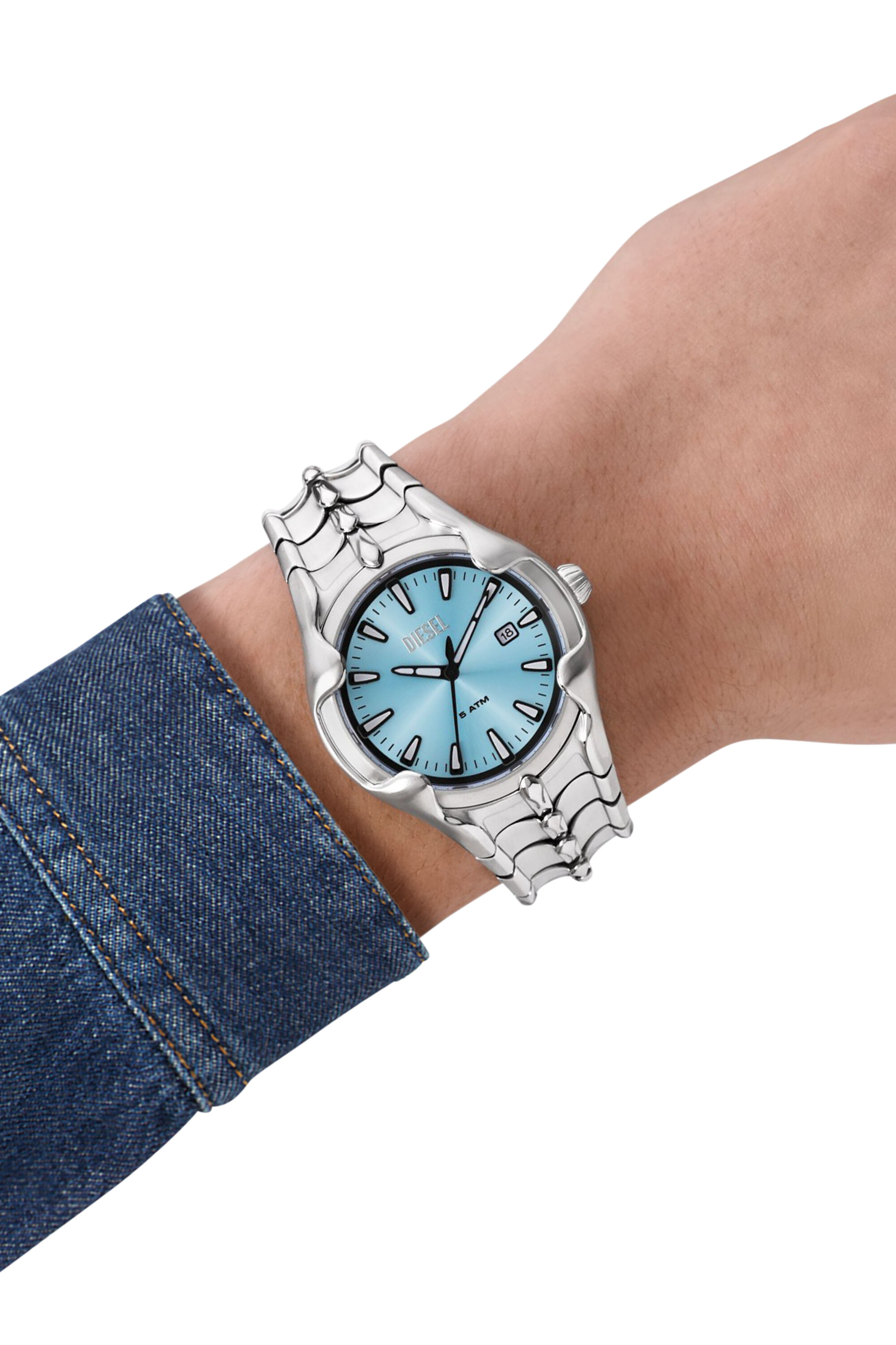 時計 DIESEL Vert date stainless watch y2k Men's Vert three-hand date stainless steel watch | Silver