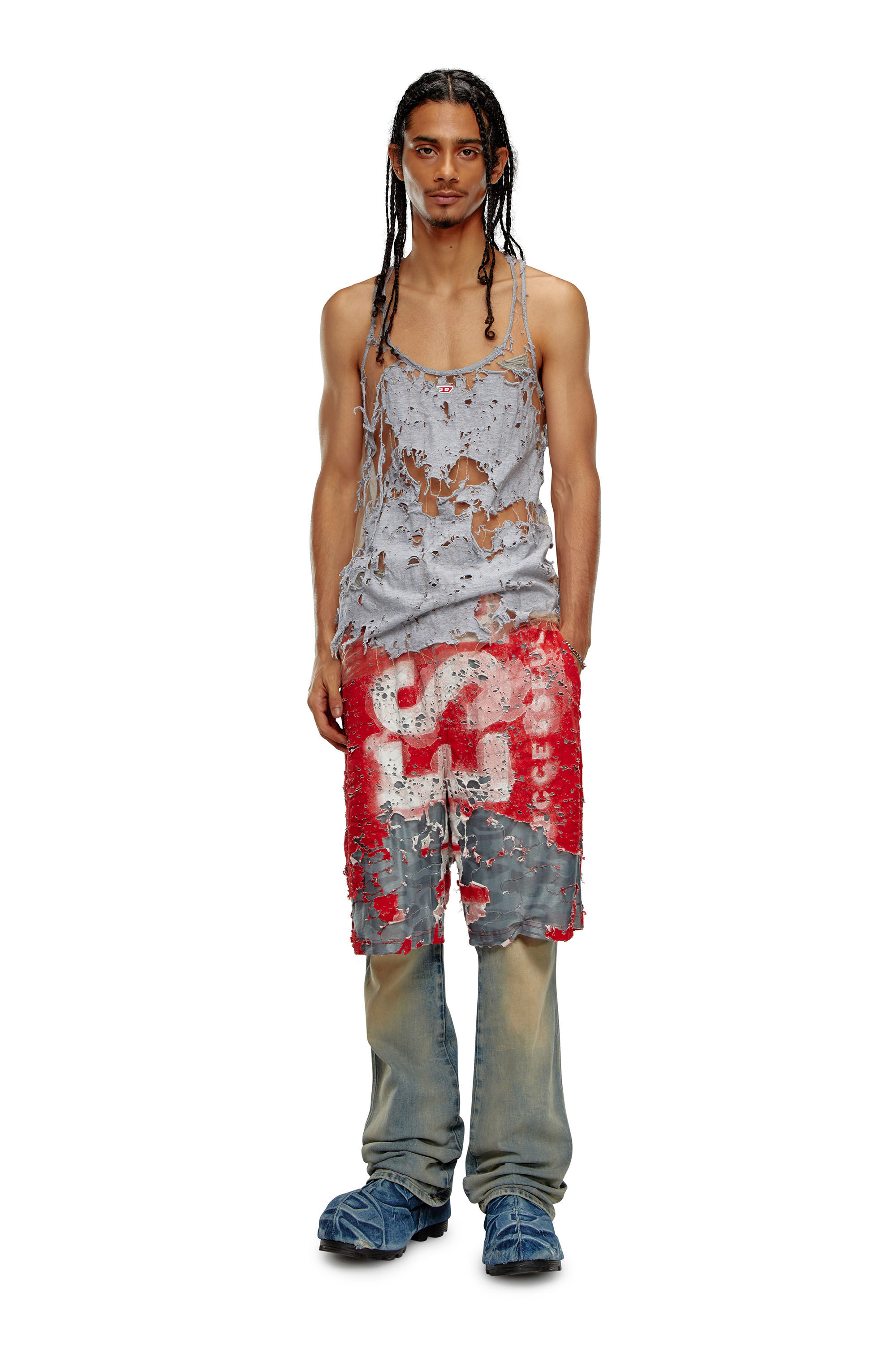 Men's Logo shorts in destroyed jersey | Multicolor | Diesel