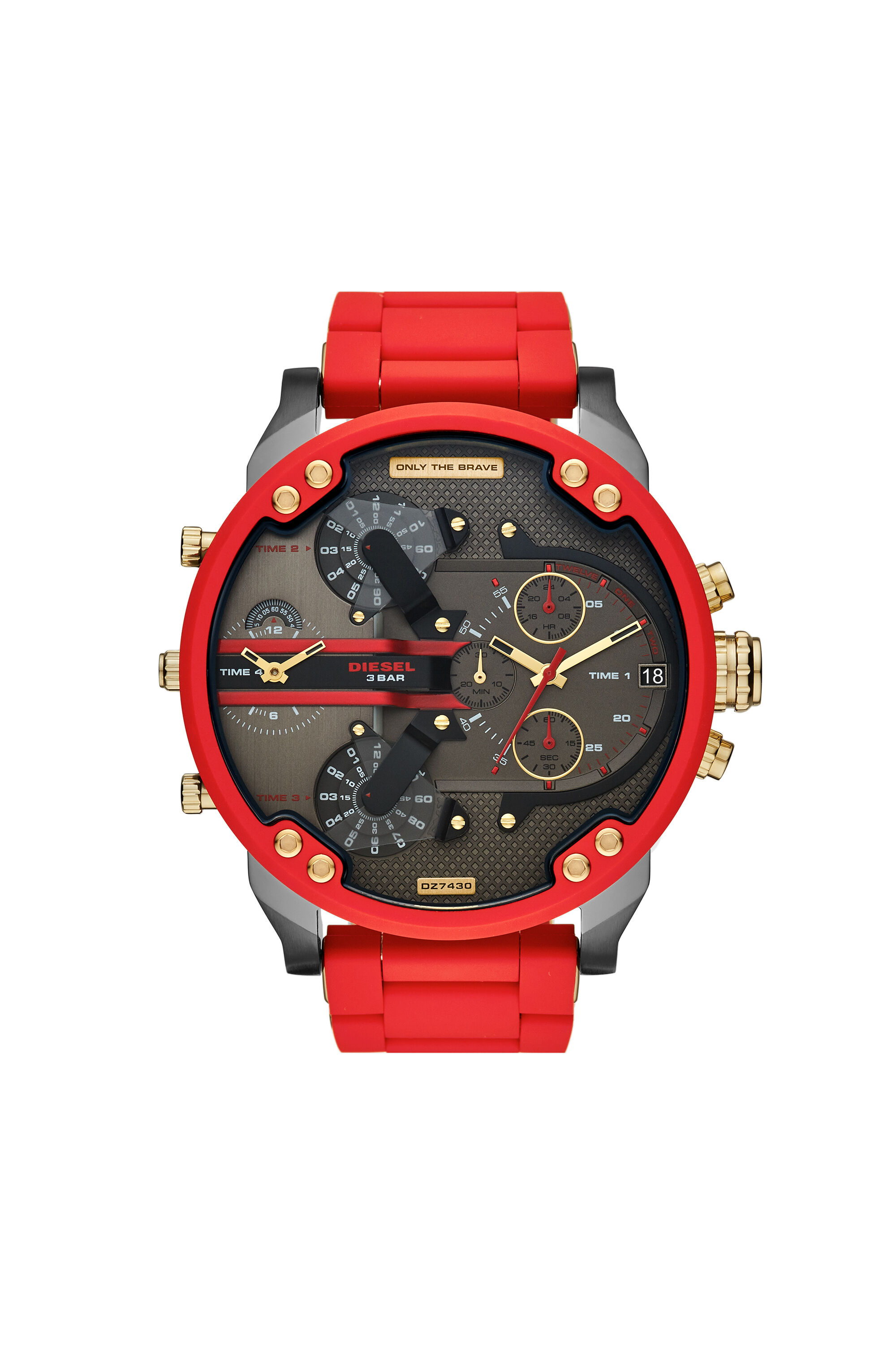 Diesel - DZ7430, Montre Mr Daddy 2.0 à deux aiguilles en silicone et acier inoxydable rouge Homme in Rouge - 1
