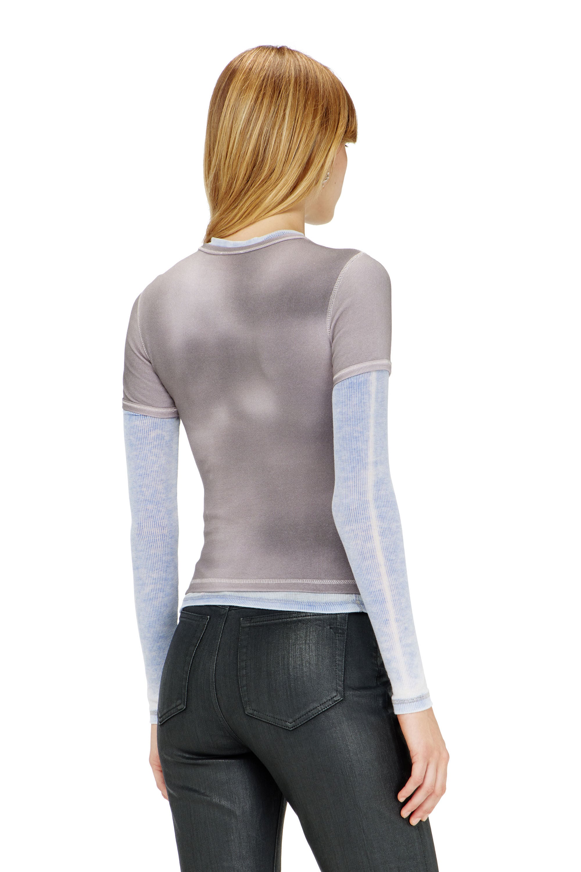 Diesel - T-ELE-LONG-AA4, Woman's Top in ribbed jersey with graphic print in Grey - 5