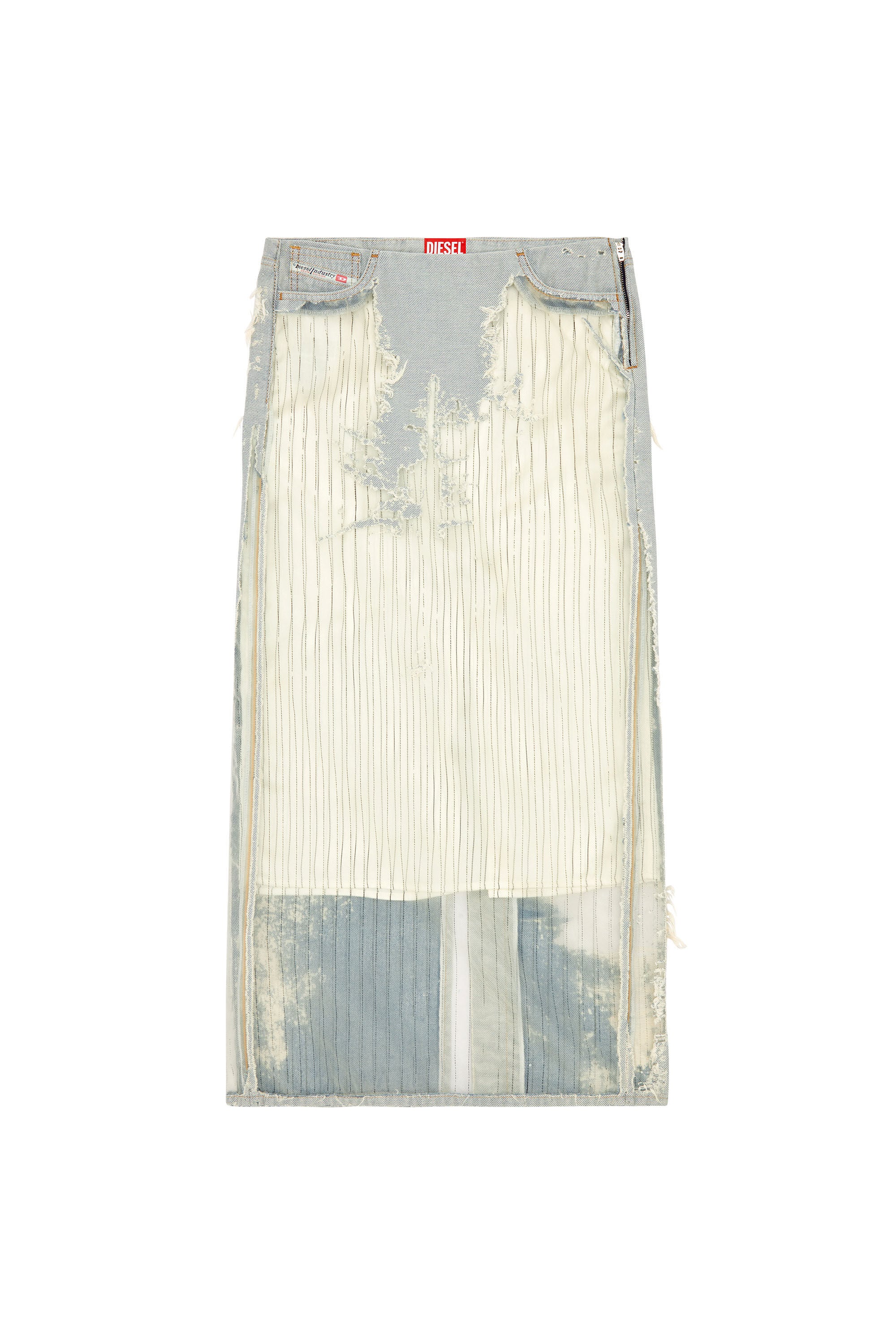 Women's Long skirt in pinstriped devoré denim | White | Diesel