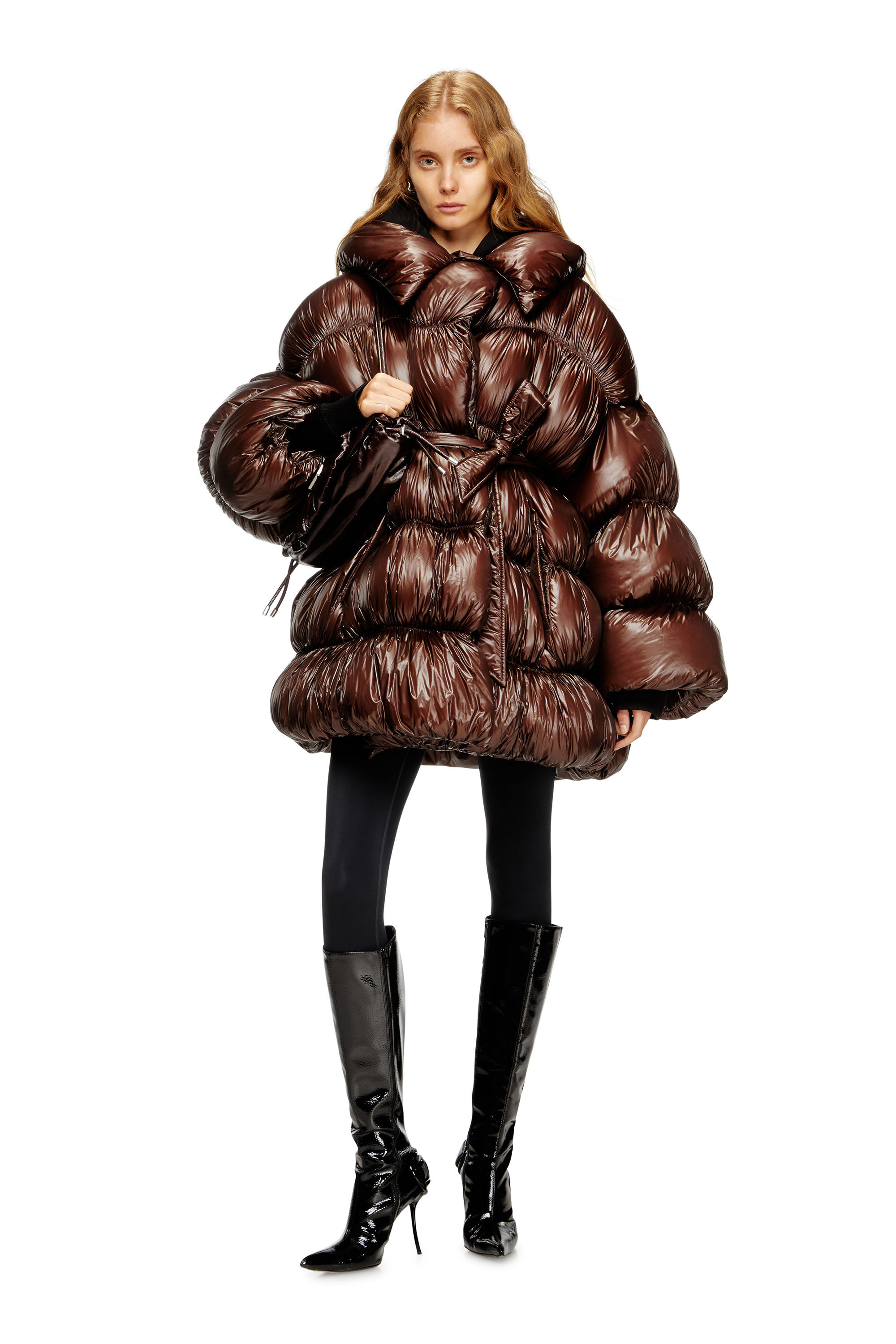 Women's Short quilted down coat with belt | Brown | Diesel