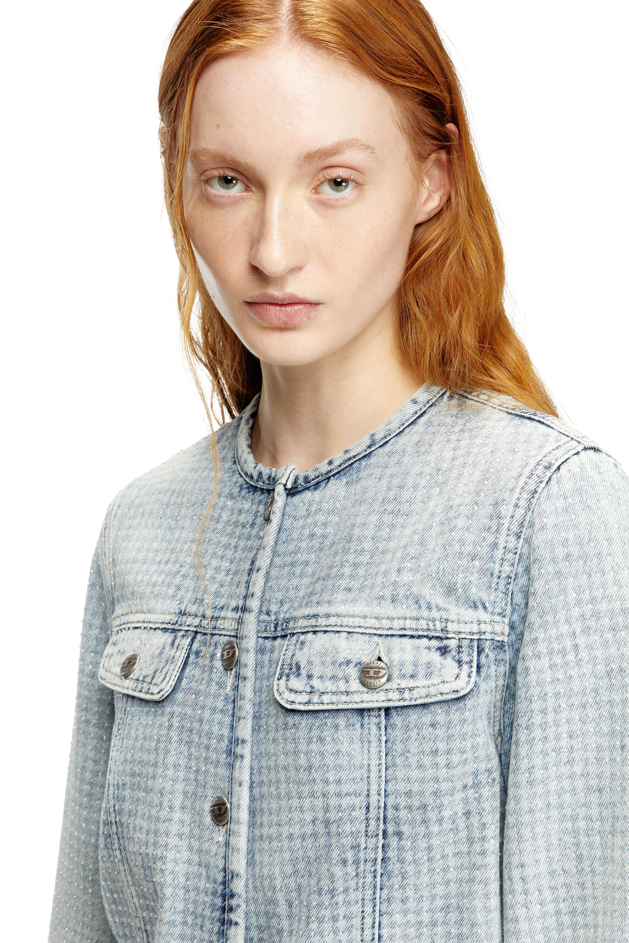 Women's Jacket in graphic denim with crystals | Blue | Diesel