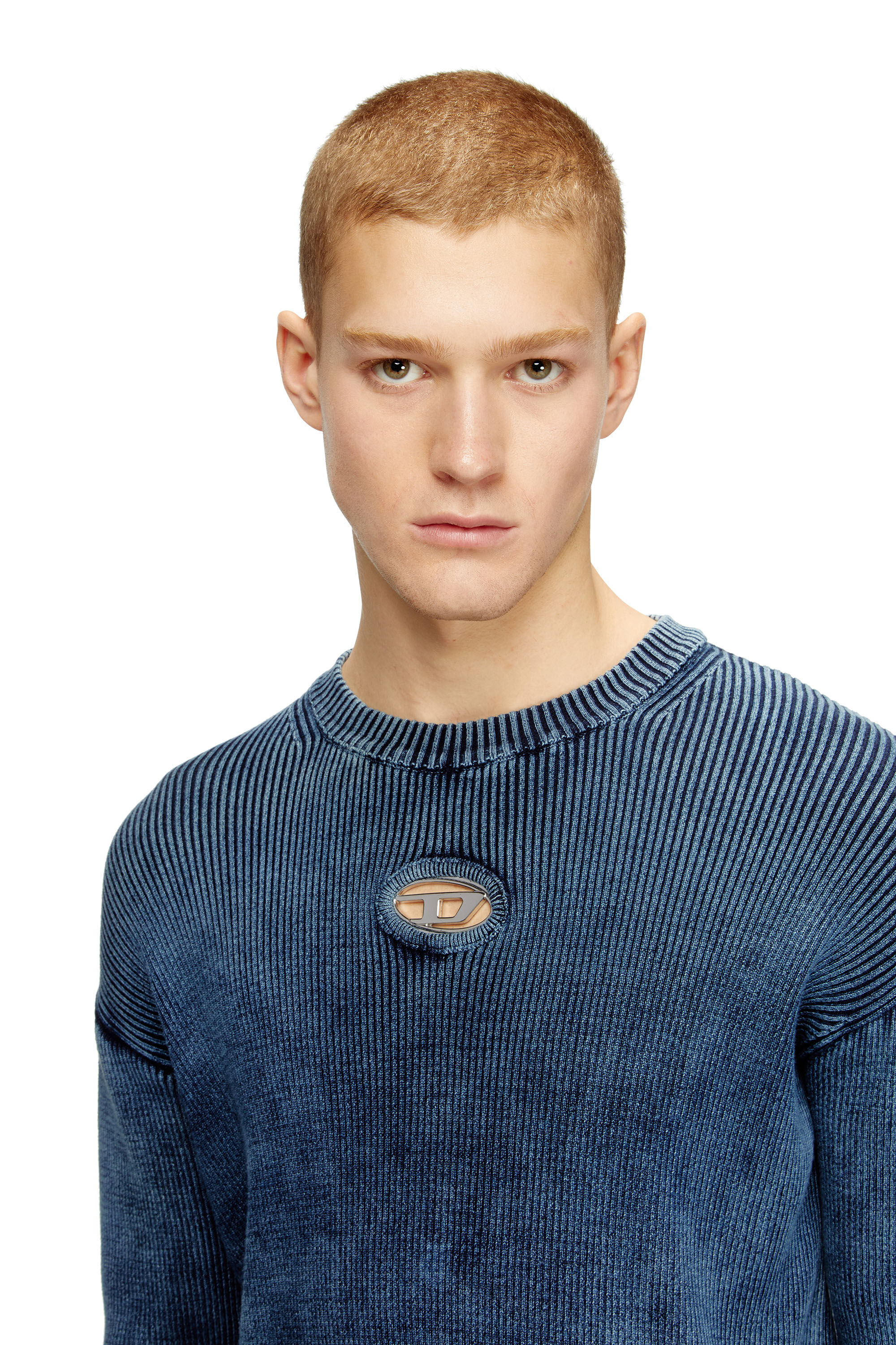 Men's Cut-out ribbed jumper with Oval D plaque | Blue | Diesel