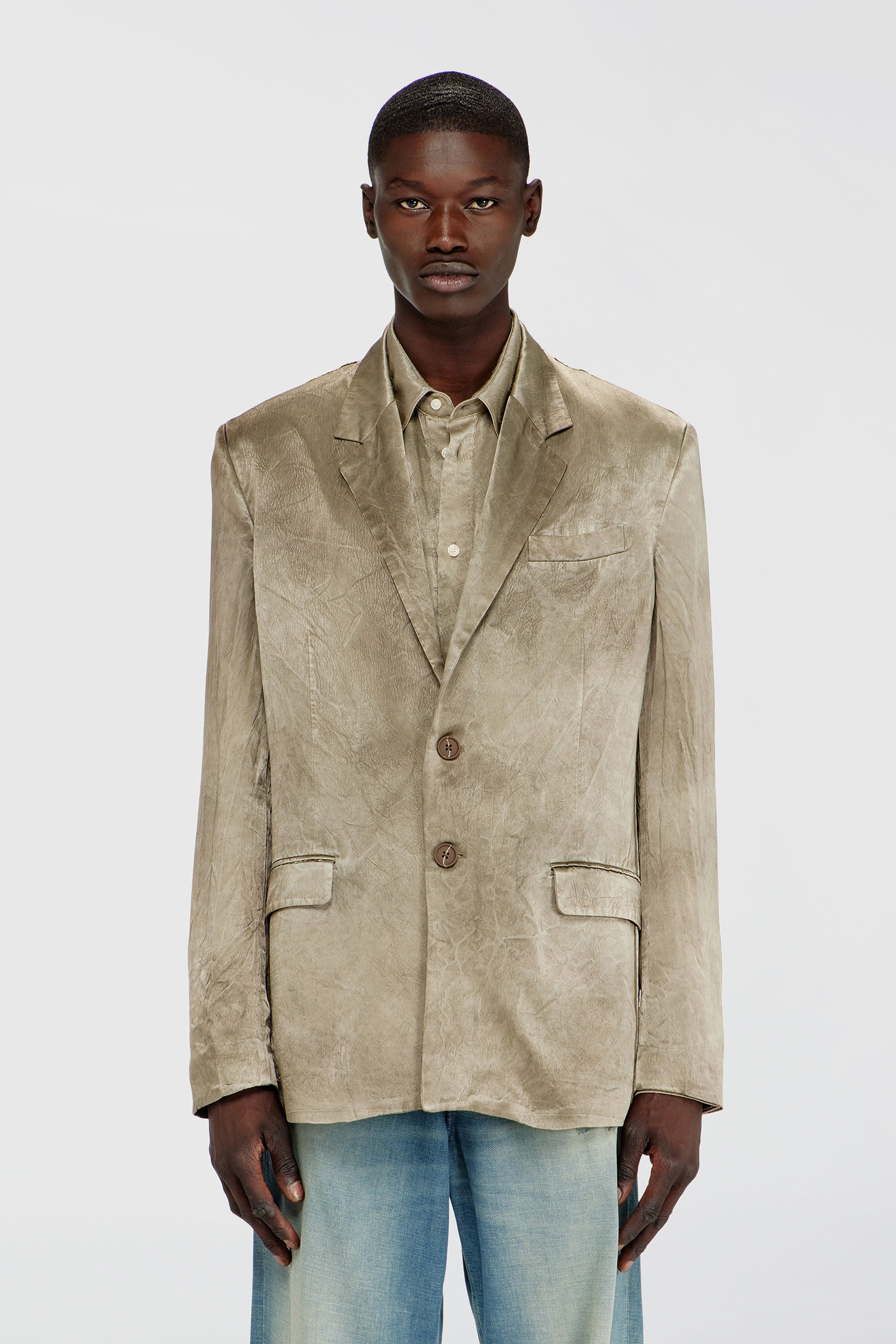Diesel - J-ANDRE, Man's Blazer in wrinkled satin in Light Brown - 3