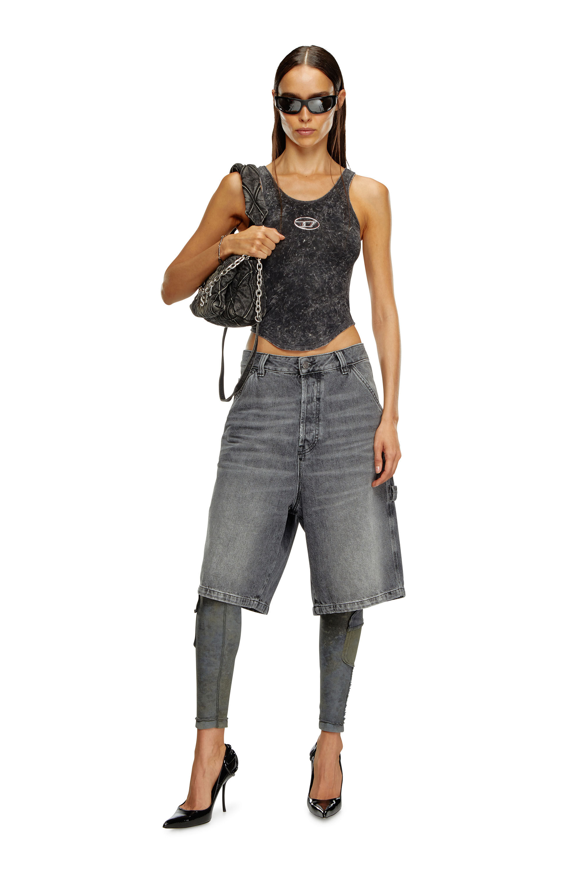 Diesel - T-AVENA-P1, Top ouvert à l'arrière avec effet marbré Femme in Noir - 1