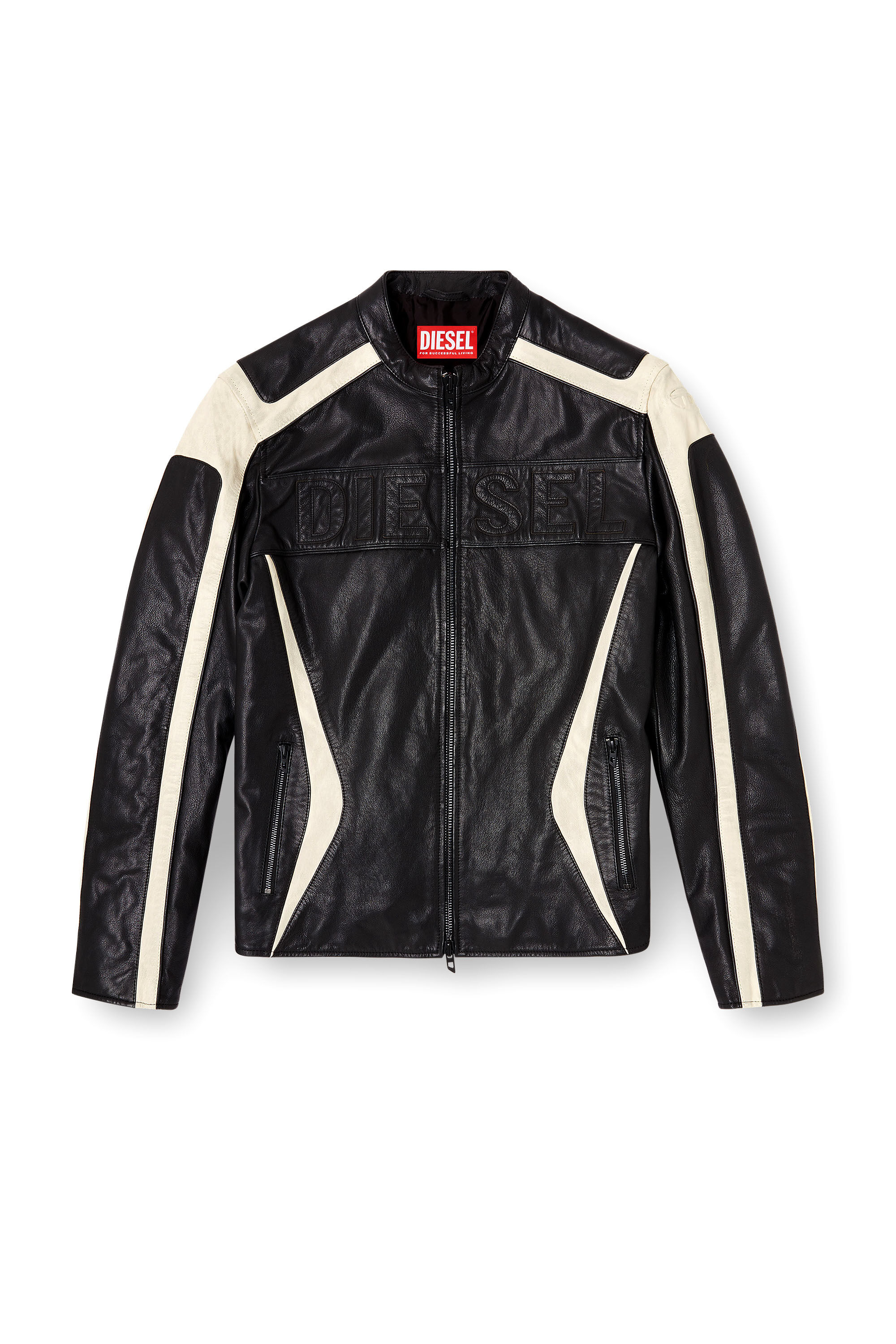 DIESEL レザージャケット ブラック/ホワイト Men's Colour-block leather biker jacket | Multicolor | Diesel