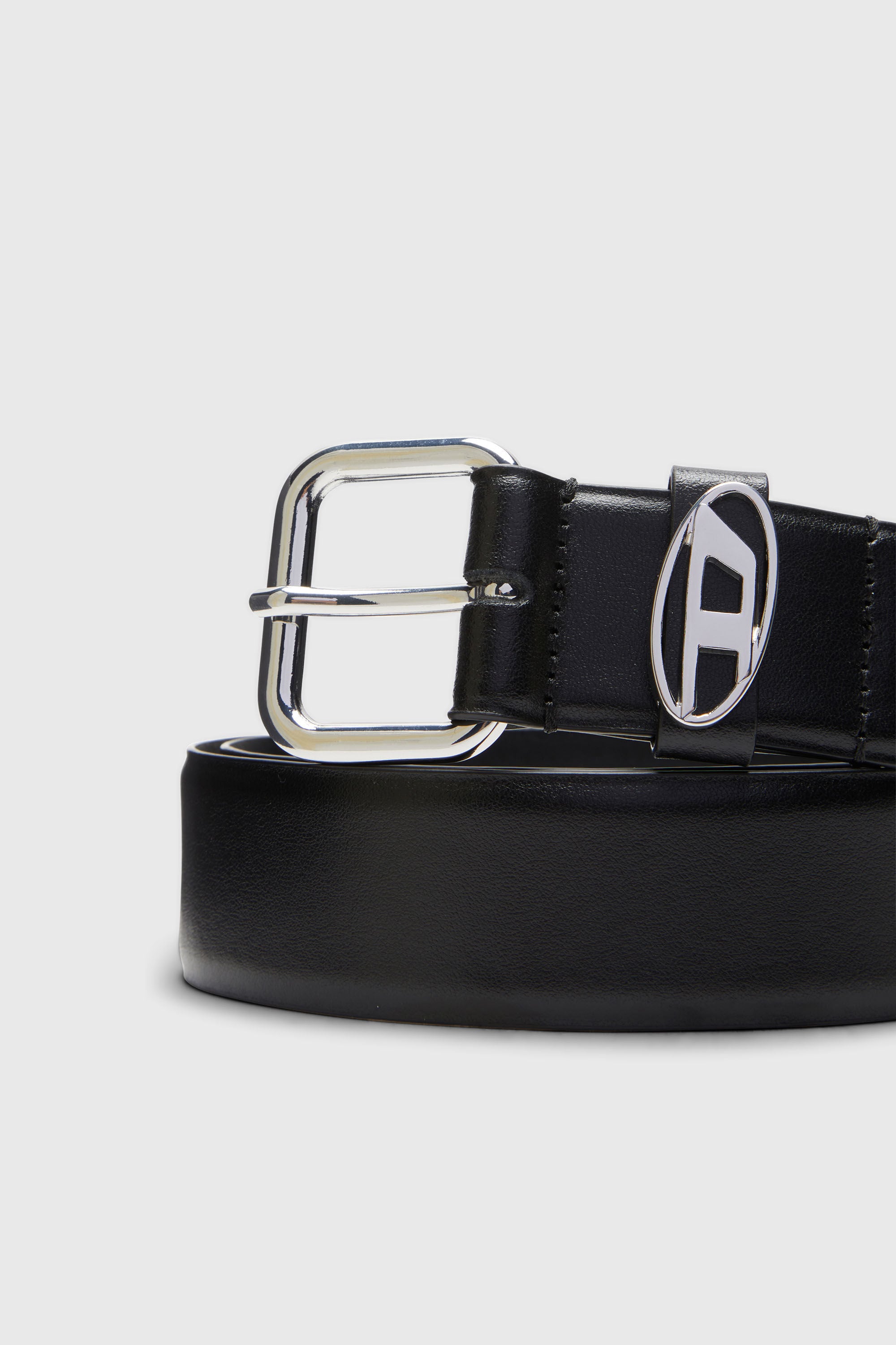 Diesel - B-1DR OVAL D LOOP, Cintur&oacute;n 3.9 cm de cuero adornado con una placa con el logotipo Unisex in Negro - 3