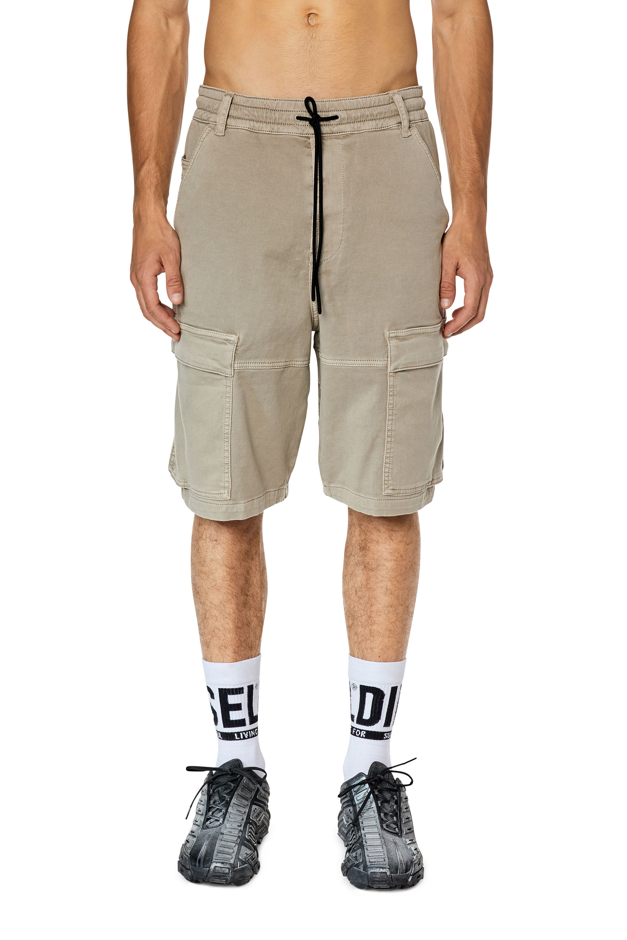 Diesel - D-KROOLEY-CARGO-SHORT JOGG, Man's Cargo shorts in JoggJeans in Light Grey - 3