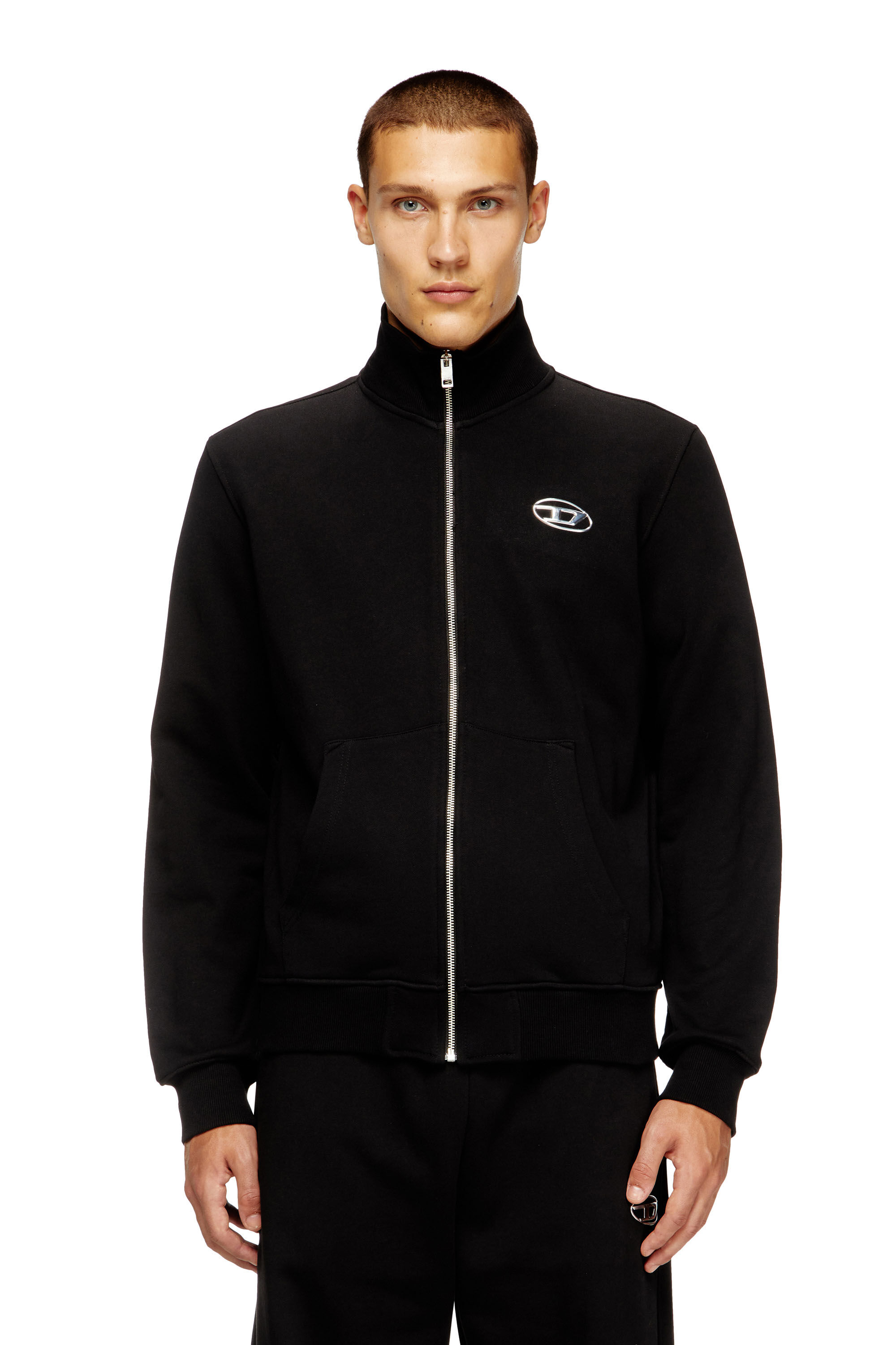 Diesel - S-GINNI-ZIP-OD, Male's Zip-up sweatshirt with metallic logo in Black - 3