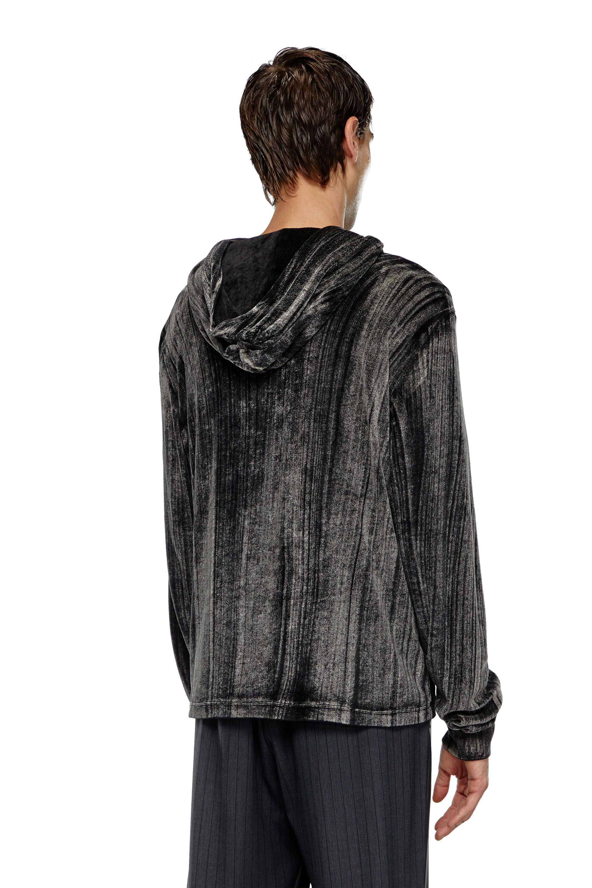 Diesel - T-VELJUST-LS-HOOD, Male's Hooded long-sleeve T-shirt in chenille in Black - 5