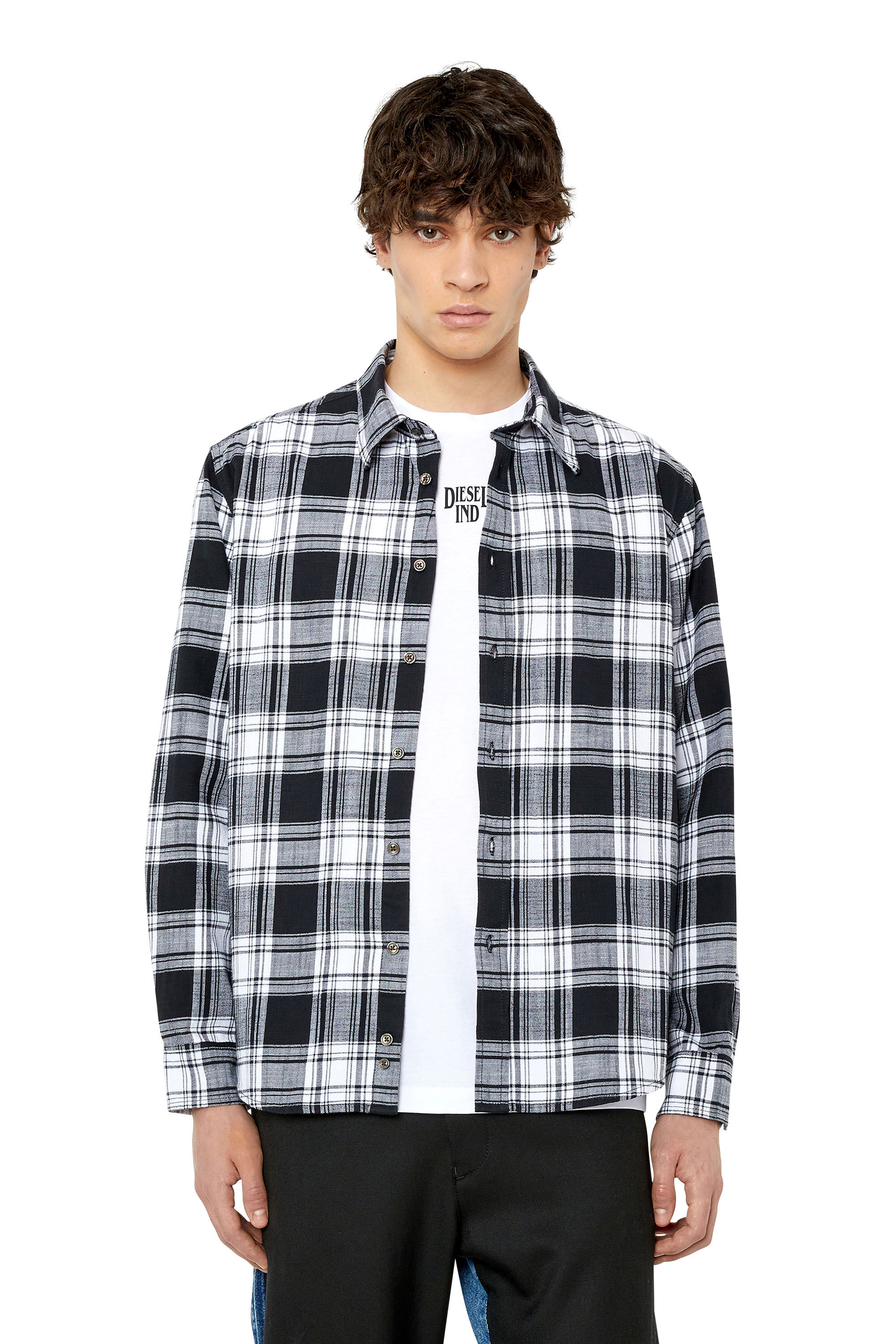 Diesel - S-UMBE-CHECK-N, Male's Check flannel shirt in Black/White - 3