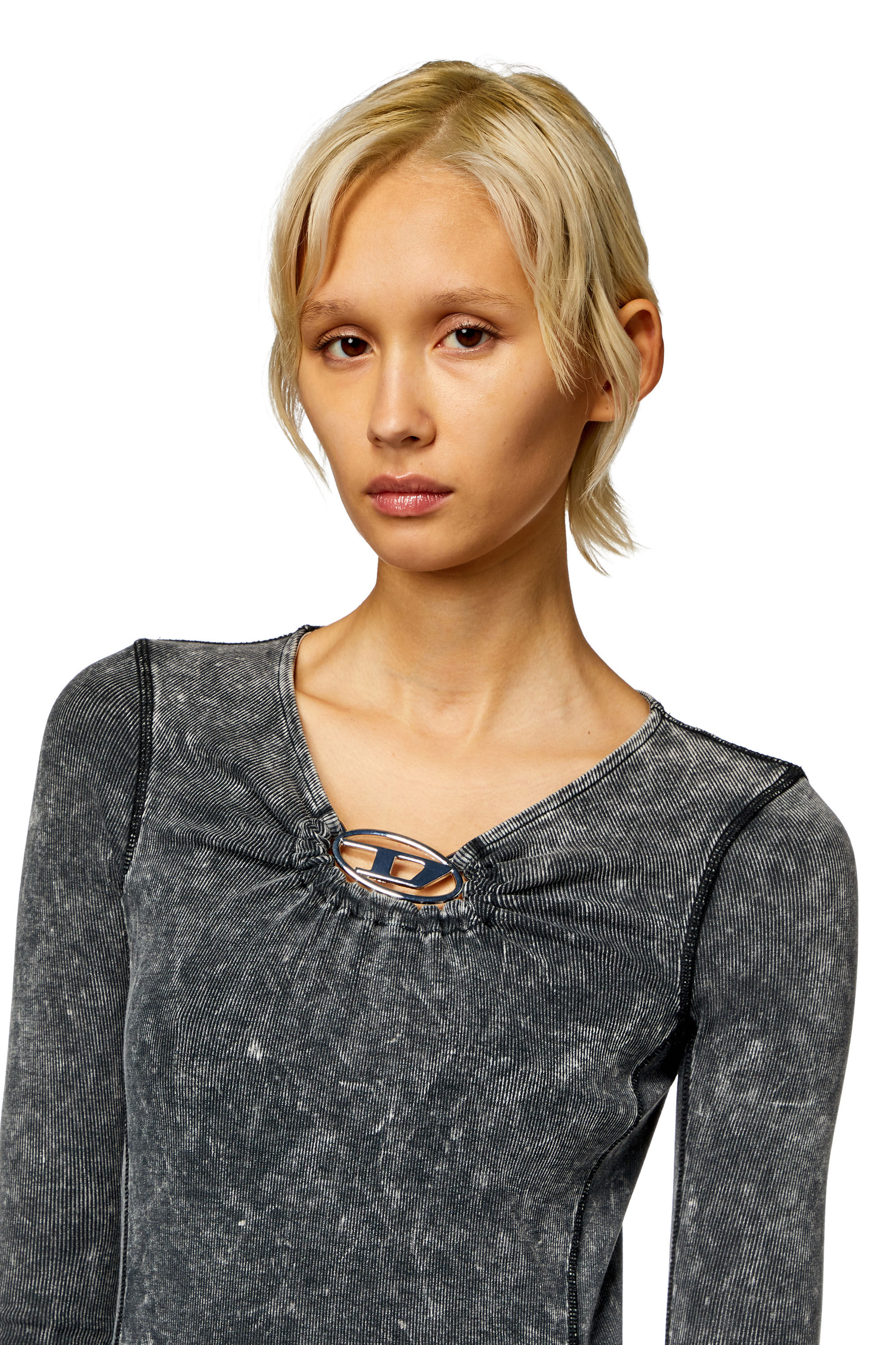 Diesel - D-CRITIC, Female's Ribbed midi dress with oval D plaque in Dark Grey - 5