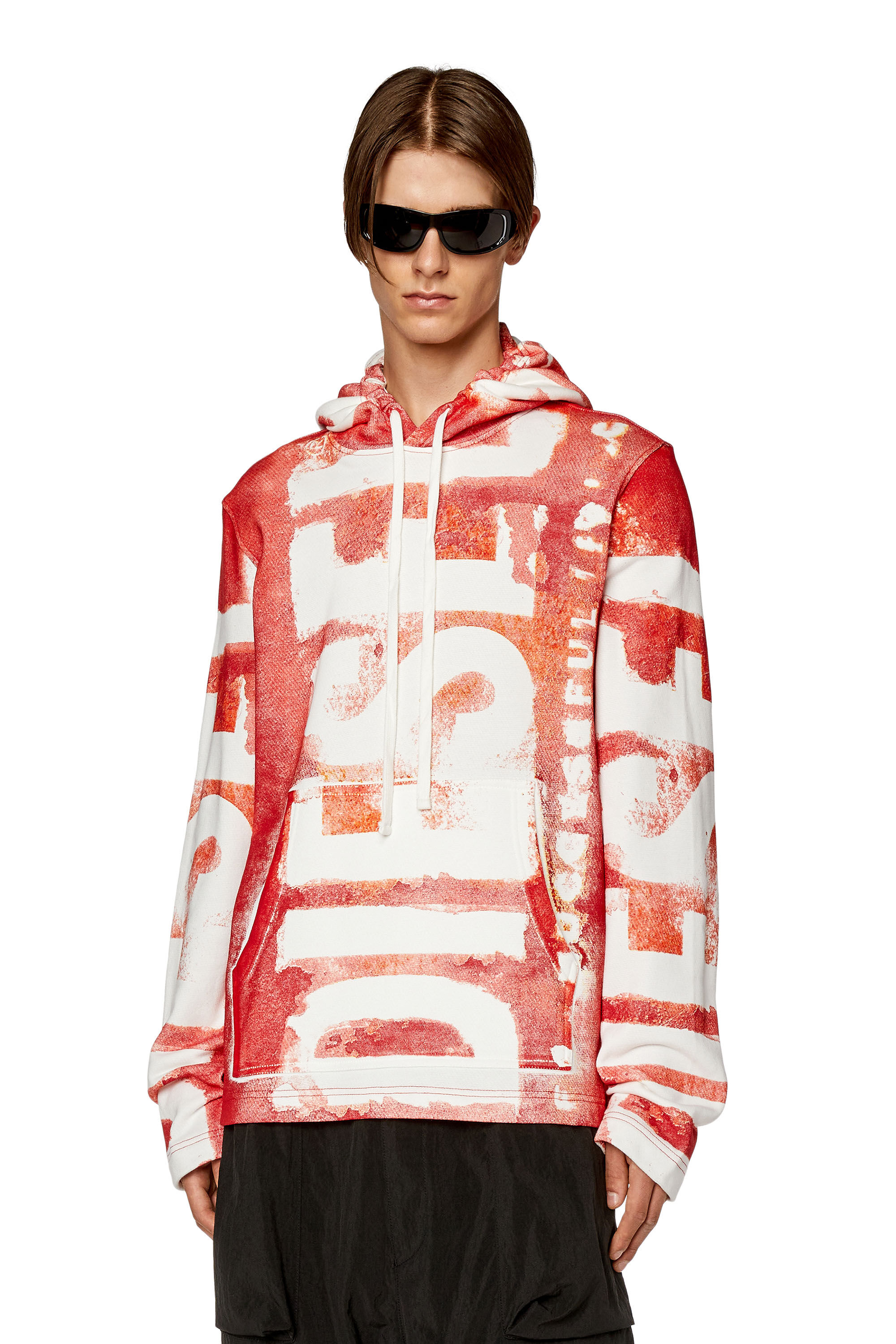 Diesel - S-GINY-HOOD, Male's Watercolour-effect logo hoodie in Red - 3
