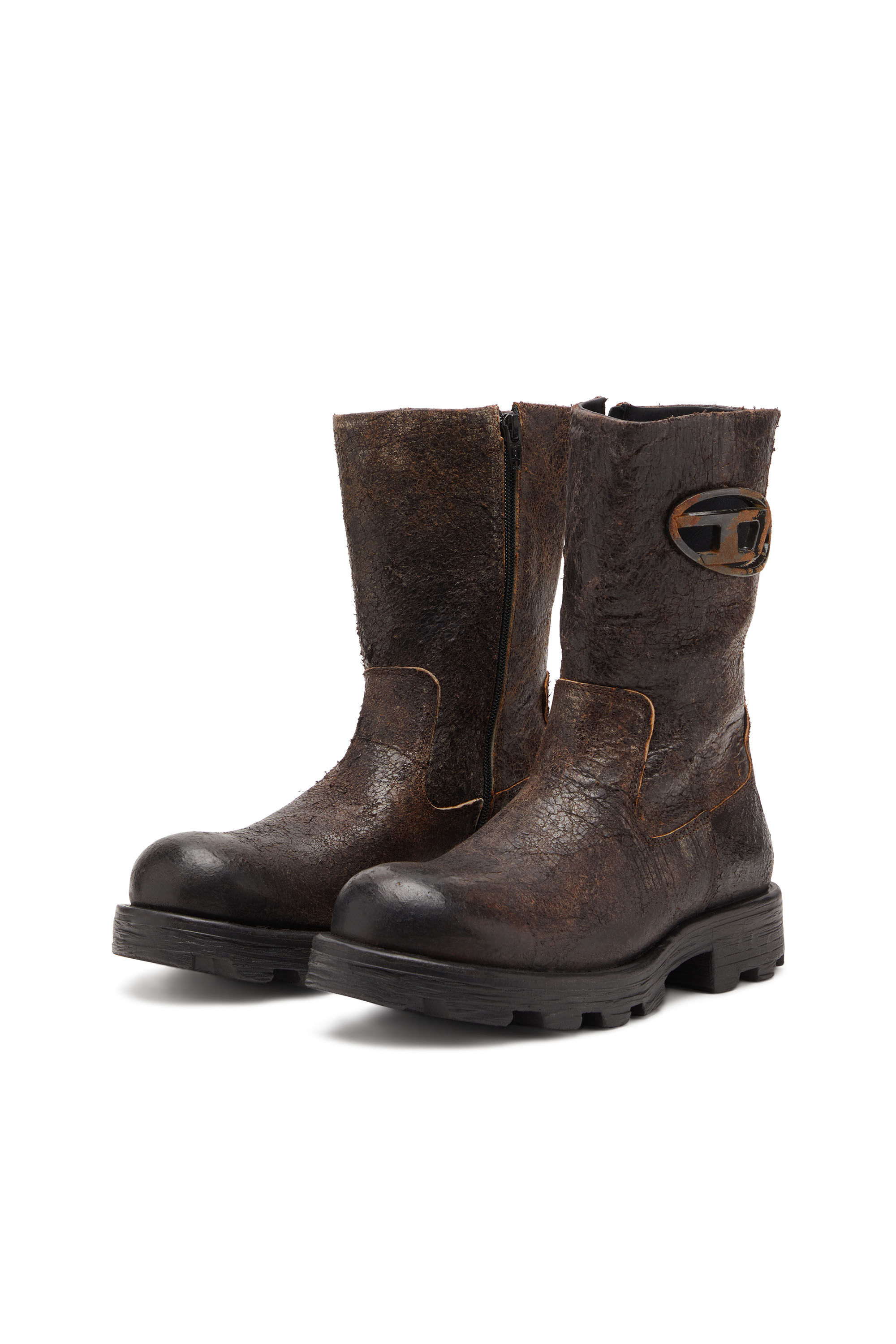 Diesel - D-HAMMER BKR D W, Female's D-Hammer-Biker boots in distressed crackled suede in Brown - 8