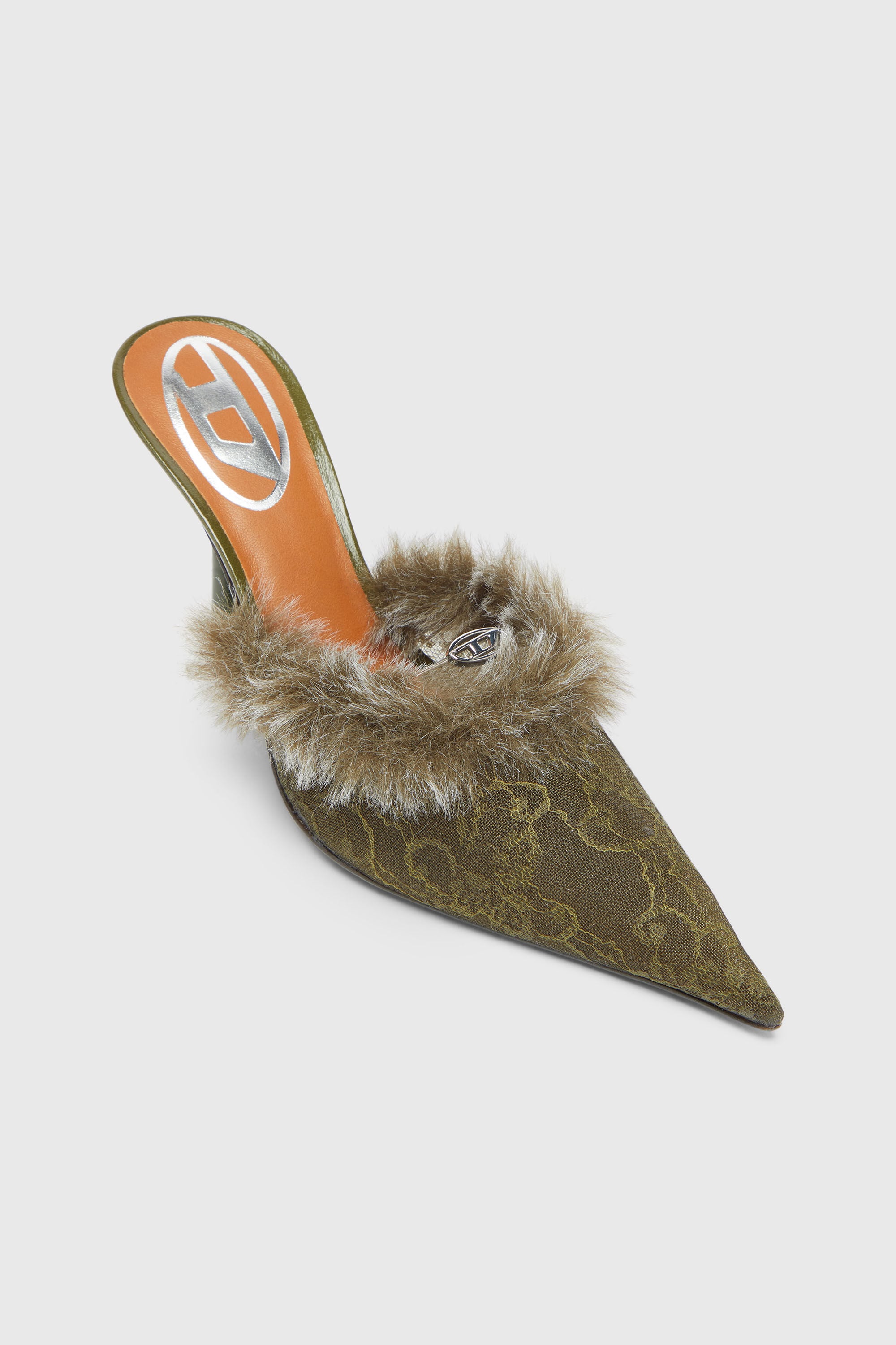 Diesel - D-JEWELS  MULE FUR 90, D-Jewels - Mules de nailon con ribete suave Mujer in Verde - 6