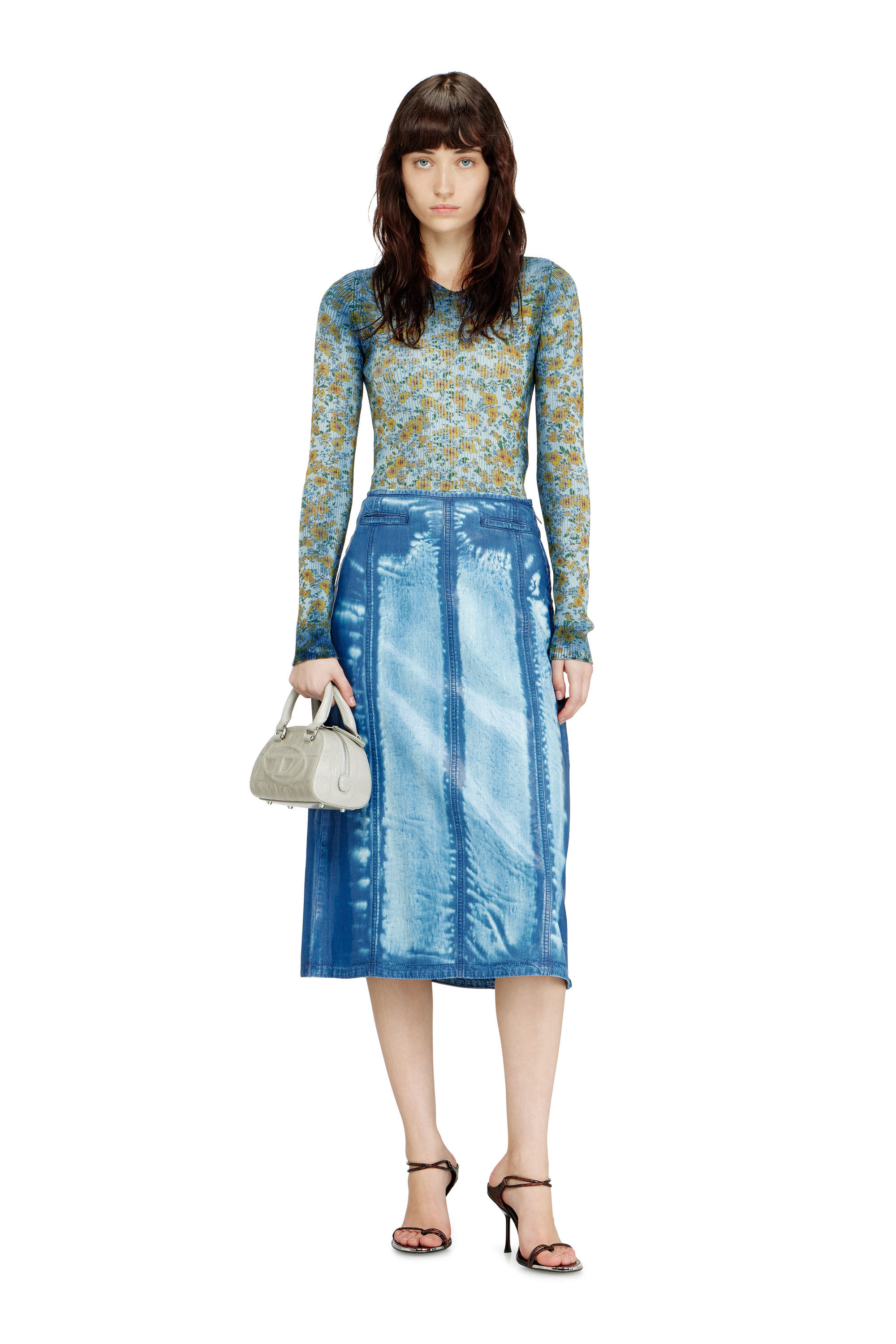 Diesel - M-EGE, Female's Rib-knit top with floral X-ray effect in Blue - 1