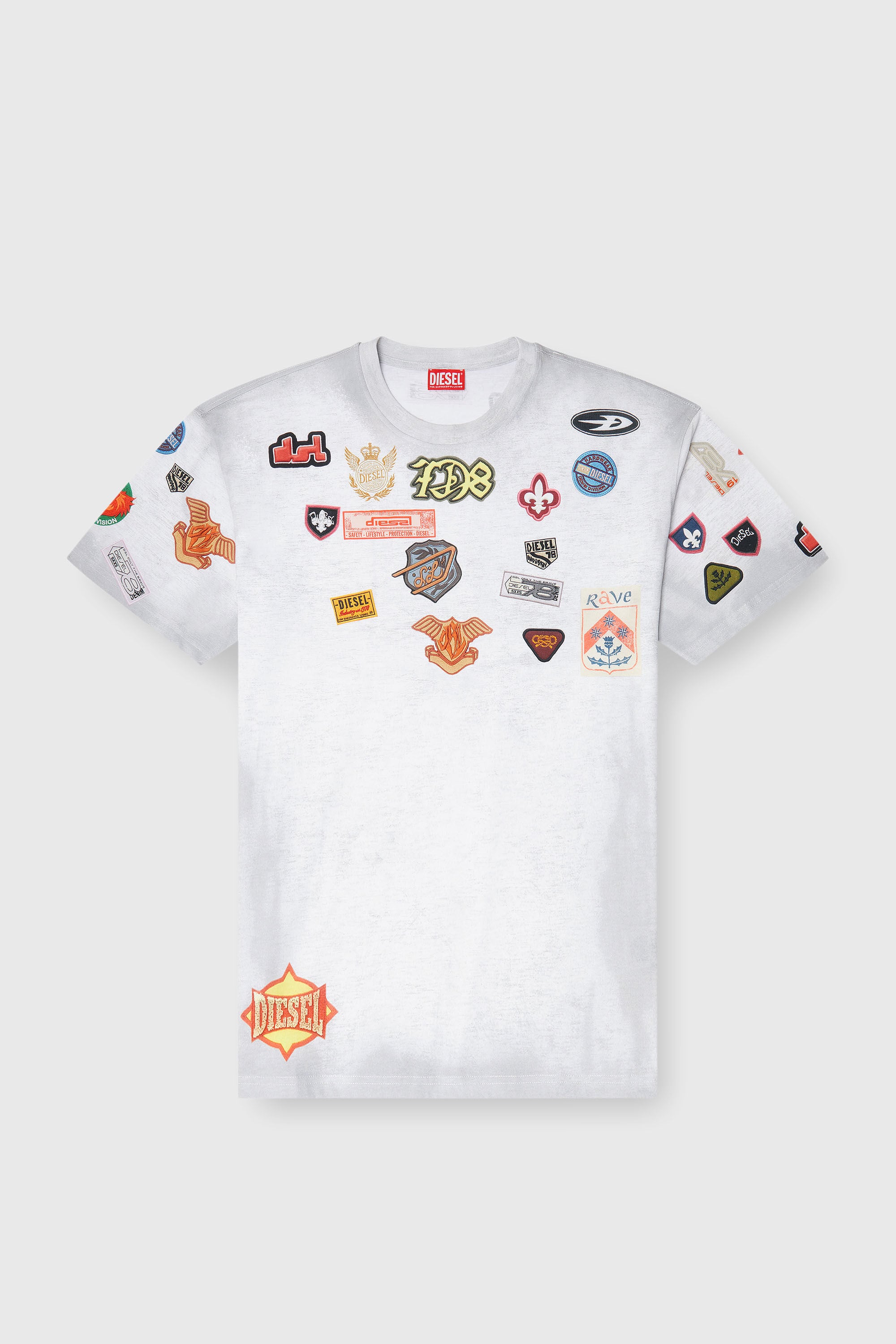 DIESEL パッチワークプリント Tシャツ Men's Cotton T-shirt with all-over patches print | White | Diesel US