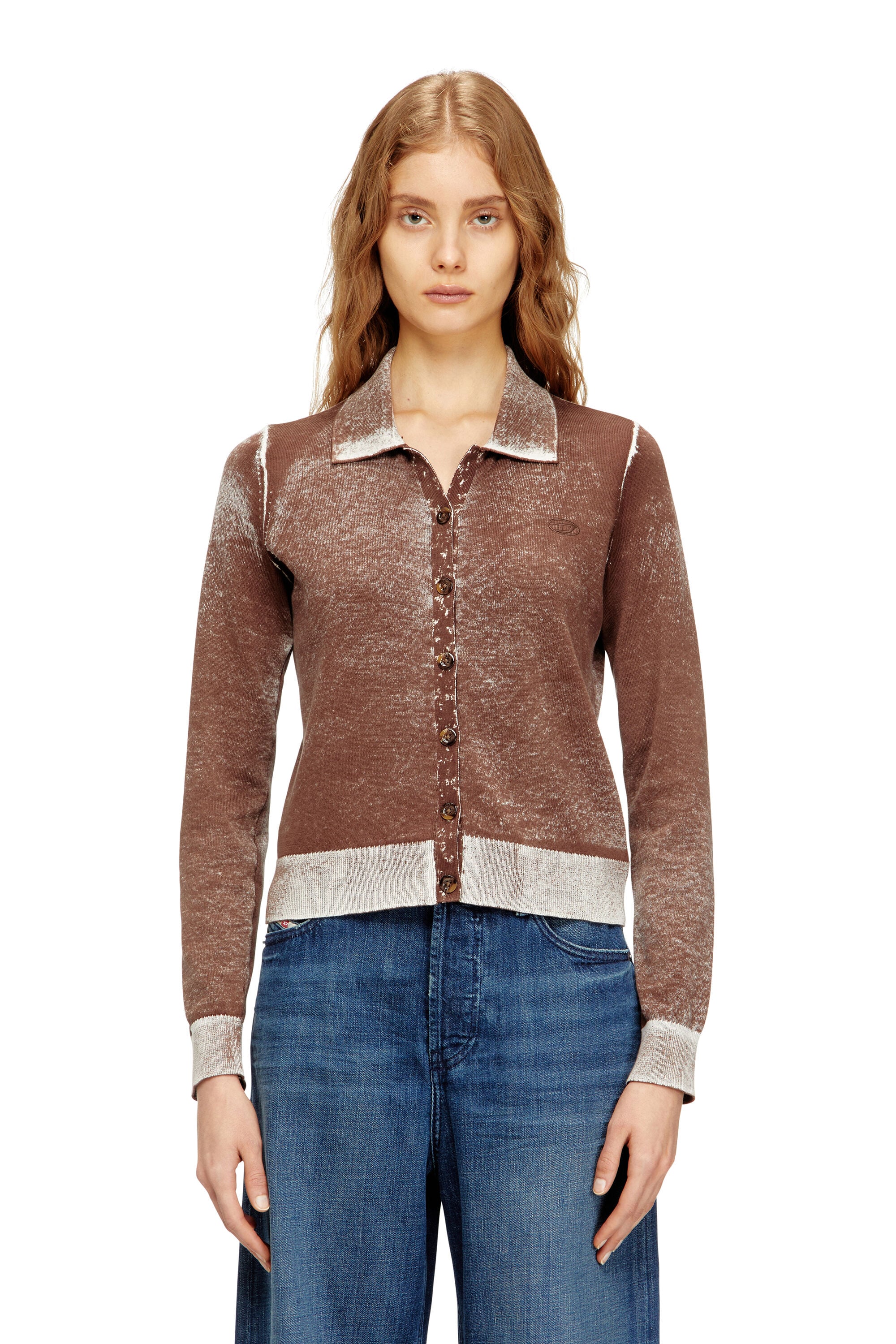 Women's Cardigan with faded reverse print | Brown | Diesel {{Country}}