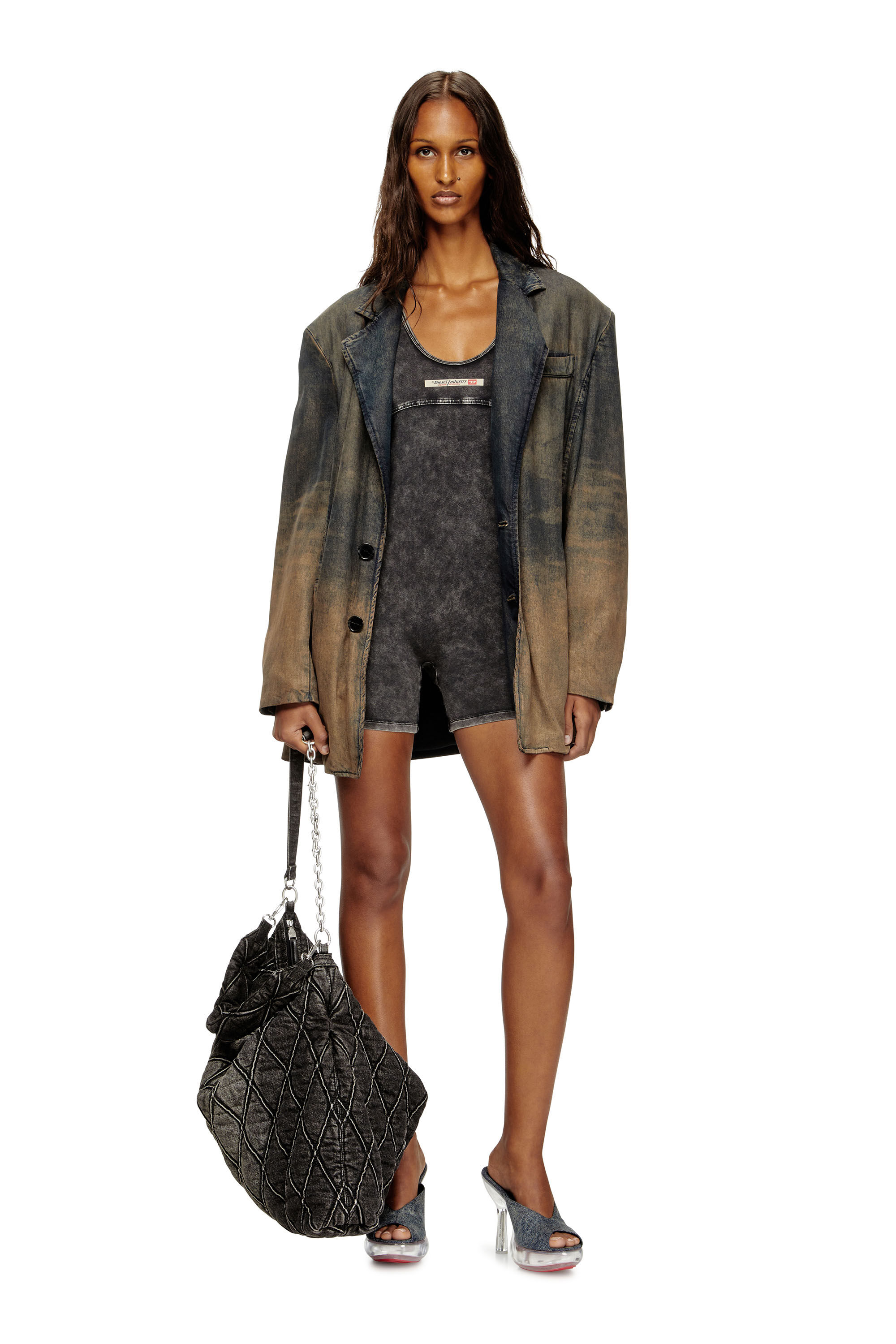 Diesel - KARIM-DNM, Female's Playsuit in denim-effect jersey in Black - 4
