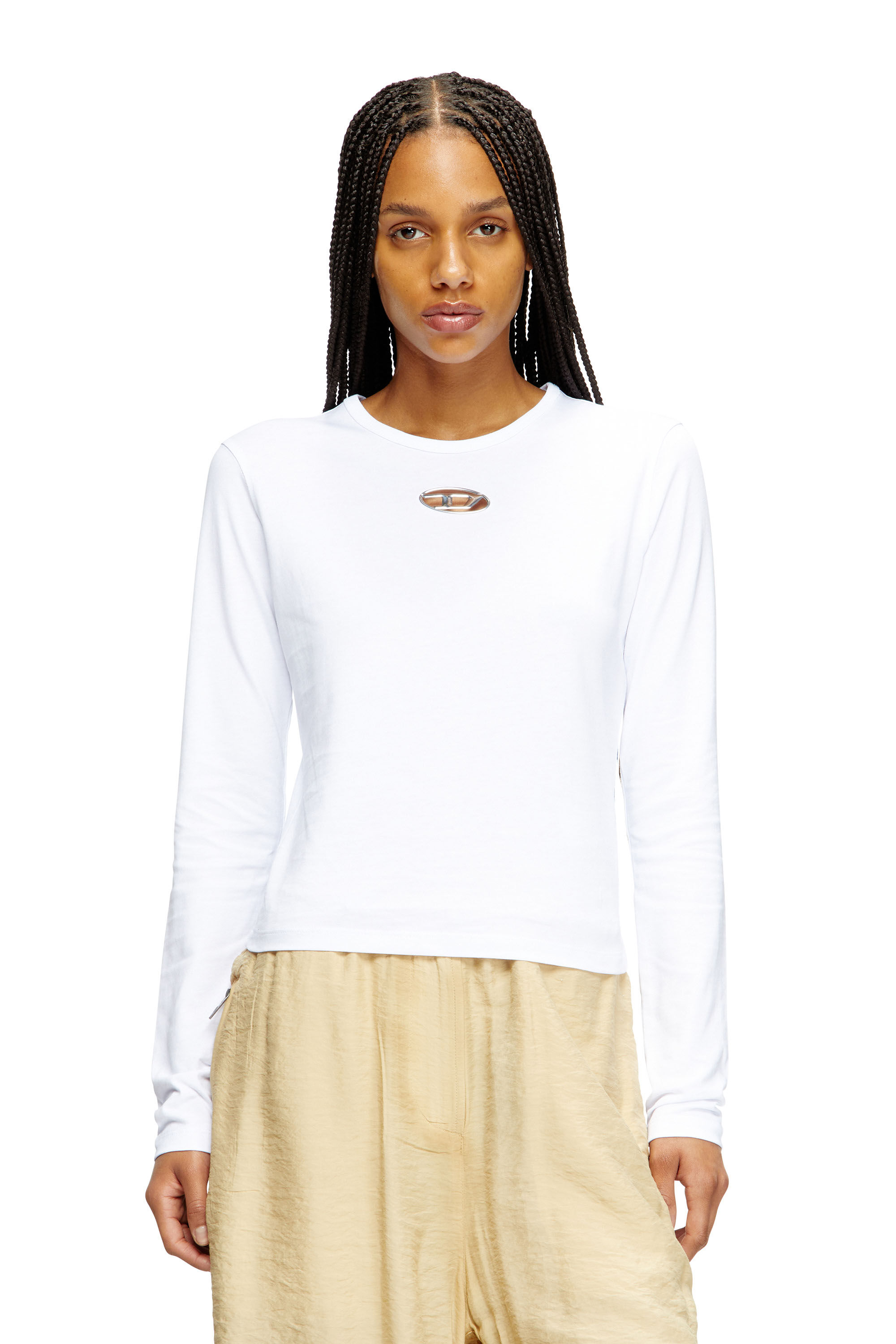 Diesel - T-UNCUTIE-LONG-LS-OD, Female's Long-sleeve top with Oval D cut-out in White - 3