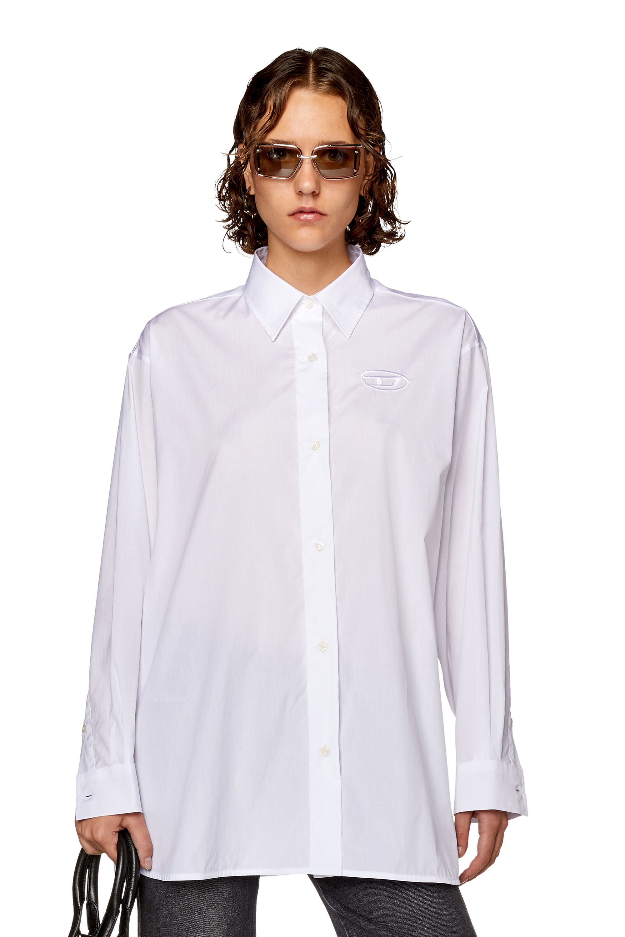Diesel - C-BRUCE-B, Female's Loose shirt with 3D embroidery in White - 3