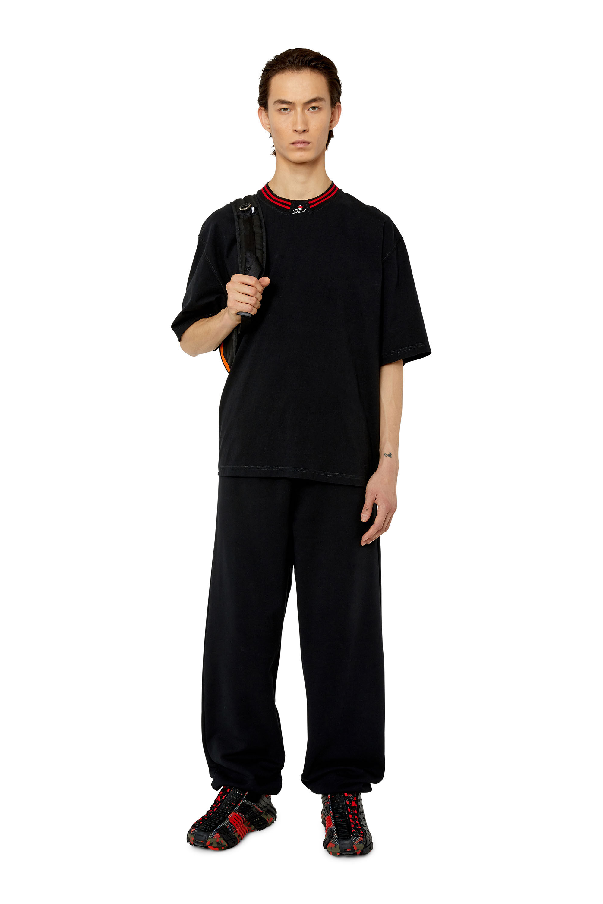 Diesel - T-KROWN, Male's T-shirt with logo neck in Black - 1