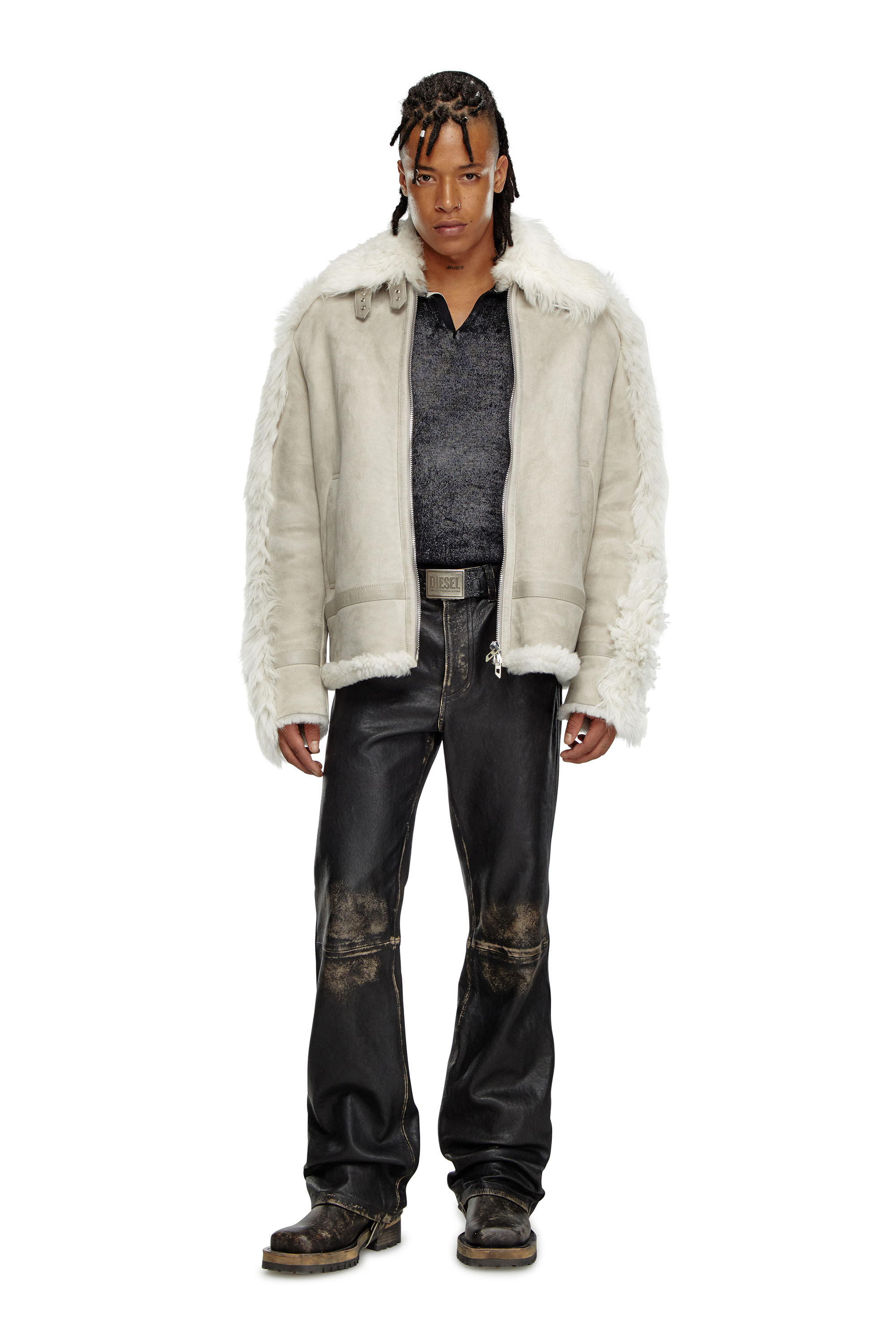 Diesel - L-OMER, Male's Shearling jacket in Grey - 1