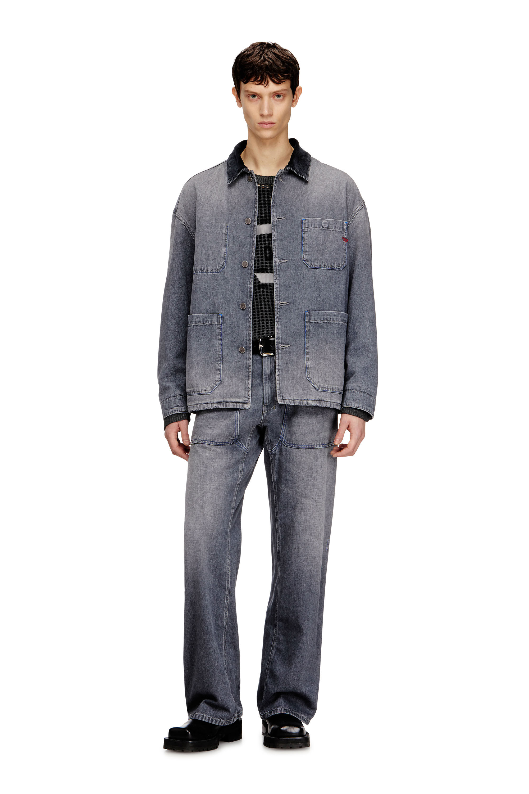 DIESEL ダークグレー ジャケット Women's Utility-style denim jacket with contrasting collar | Grey