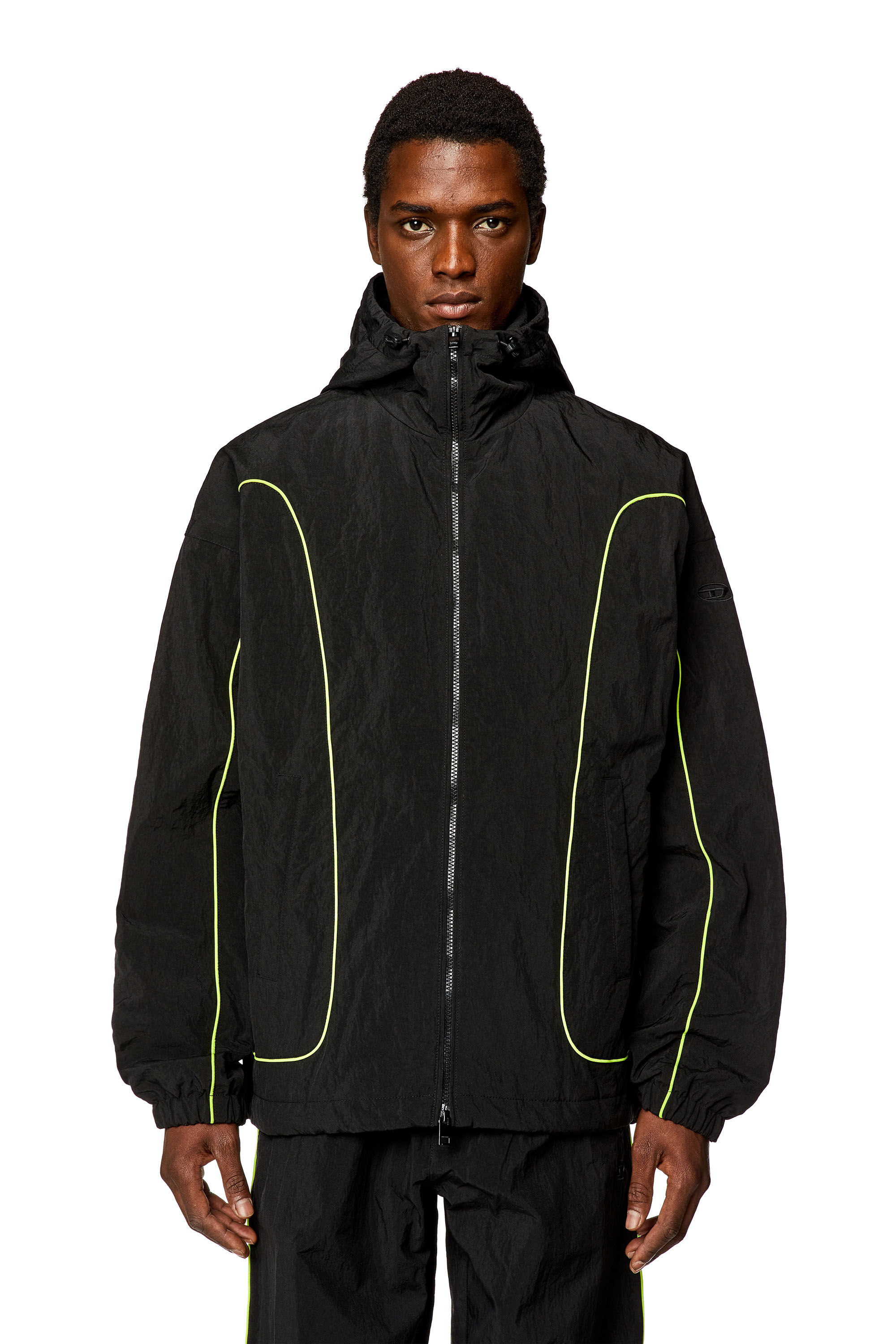 Diesel - J-GREEN, Male's Padded hooded jacket in wrinkled nylon in Black - 3
