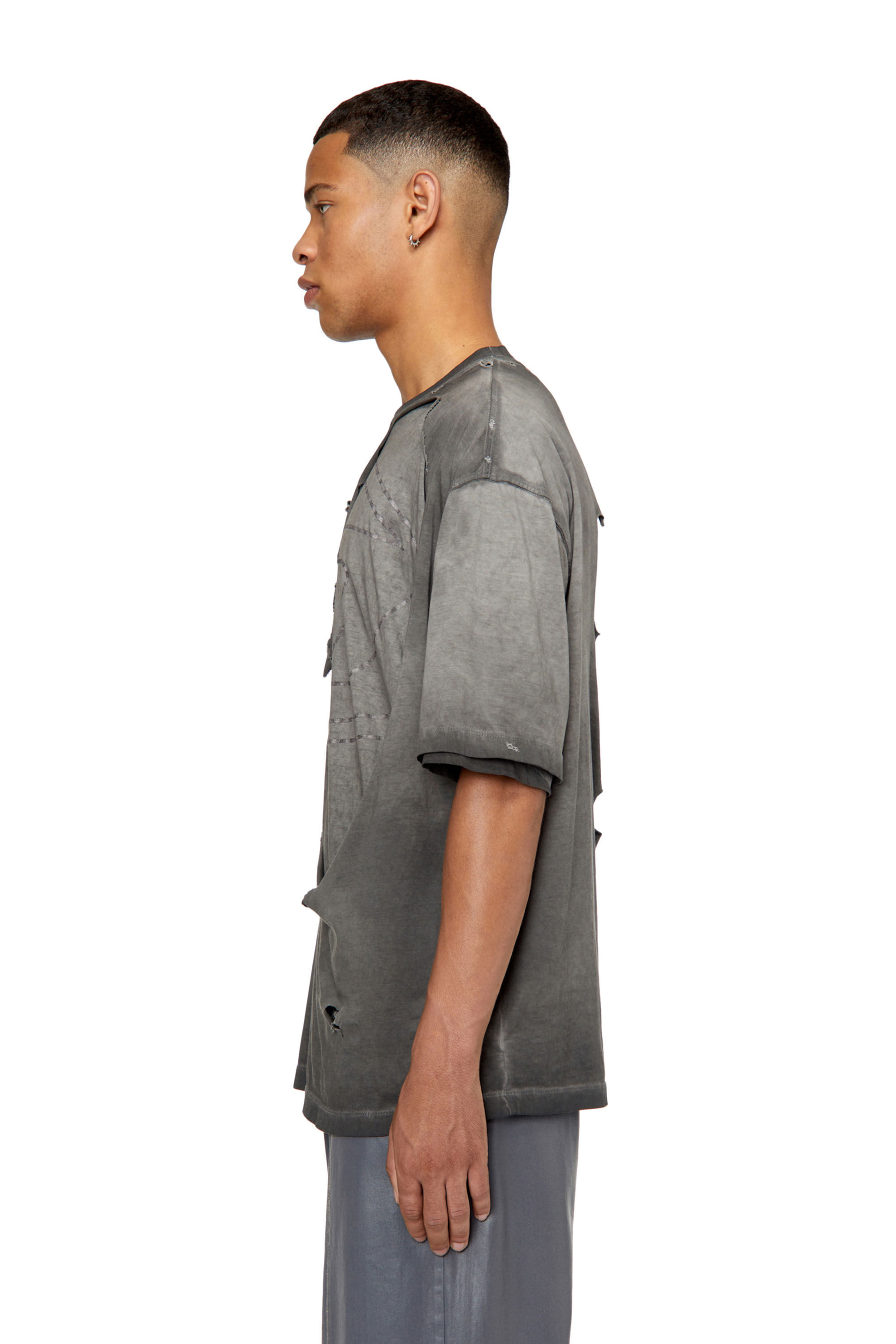 Diesel - T-ASHY, Male's Dual-layer T-shirt with oval D logo in Dark Grey - 6