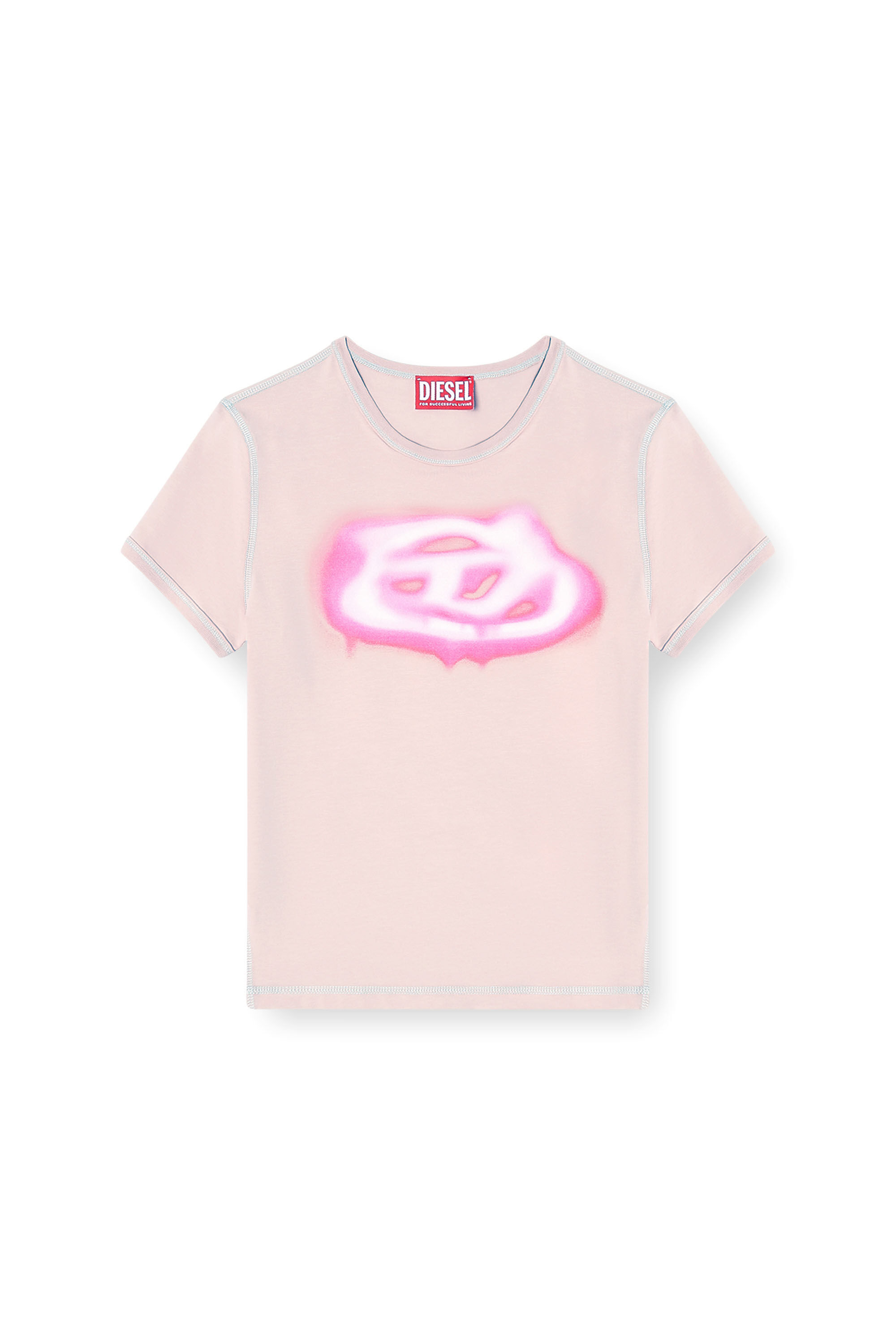 Women's Slim T-shirt with graffiti-effect logo | Pink | Diesel