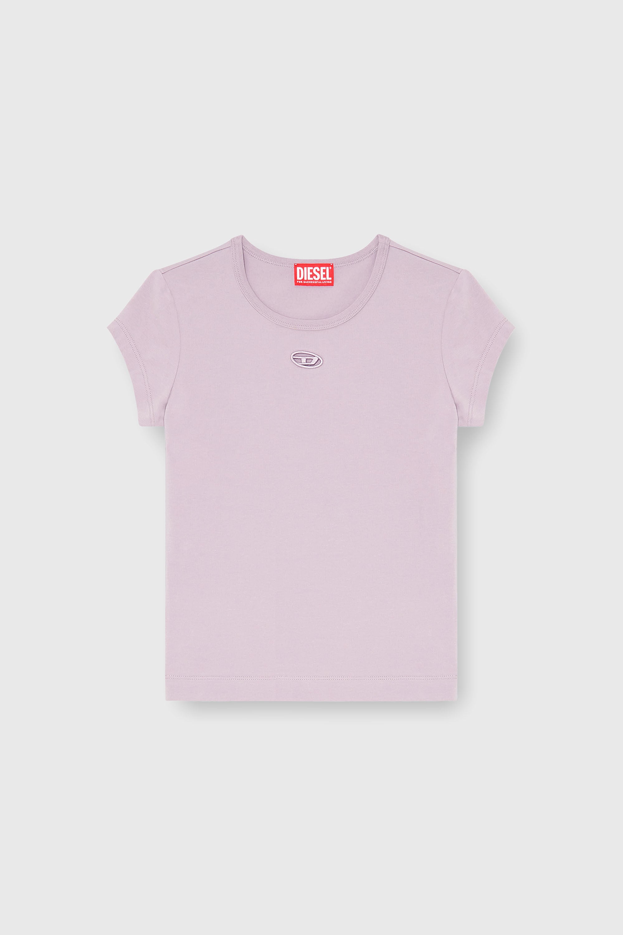 Diesel - T-ANGIE-OD, Woman's T-shirt with cut-out embroidered logo in Lilac - 2