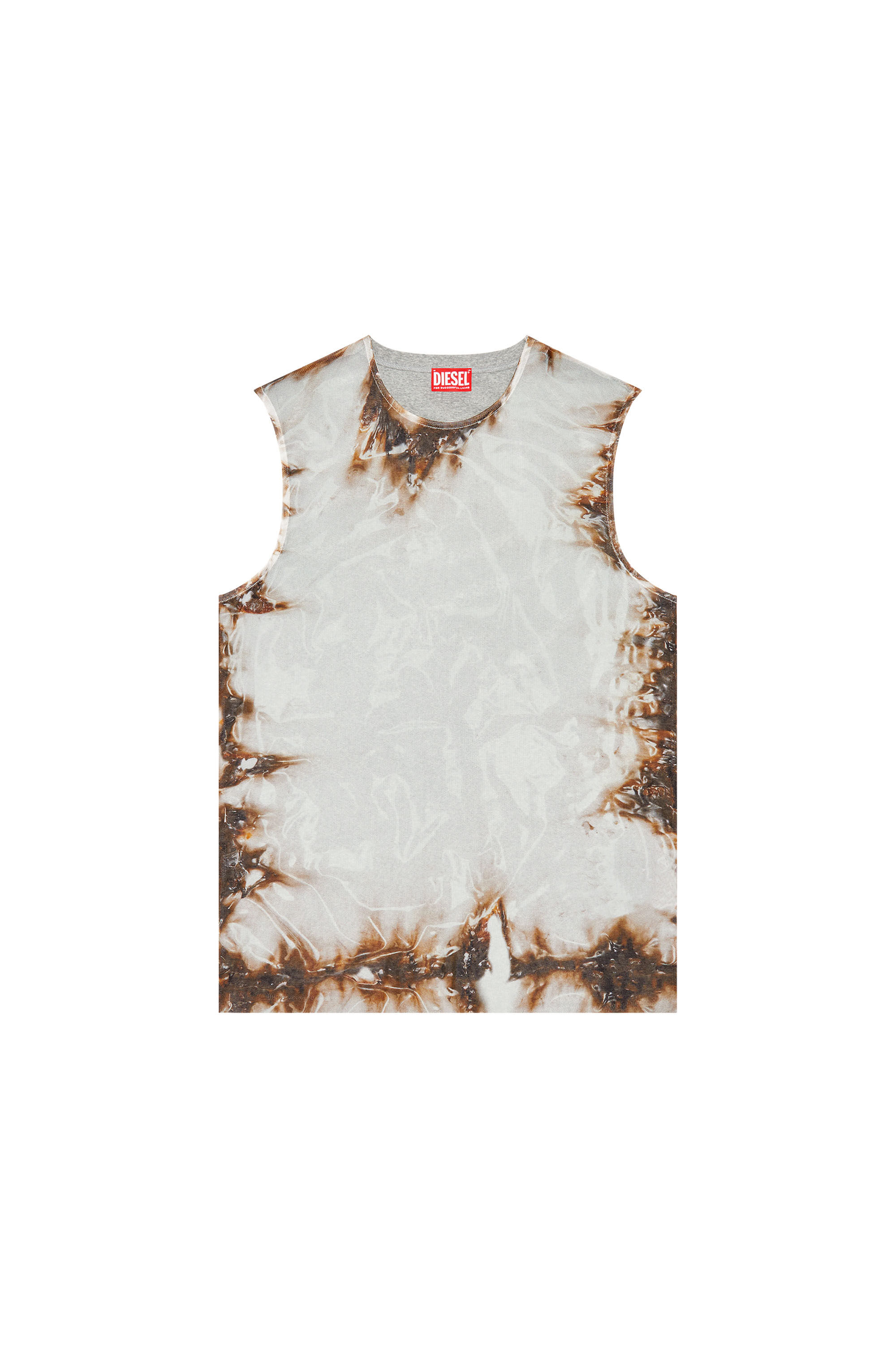 Diesel - T-BISCO-BURN-ART, Male's Tulle top with burning plastic print in Beige/Grey - 2