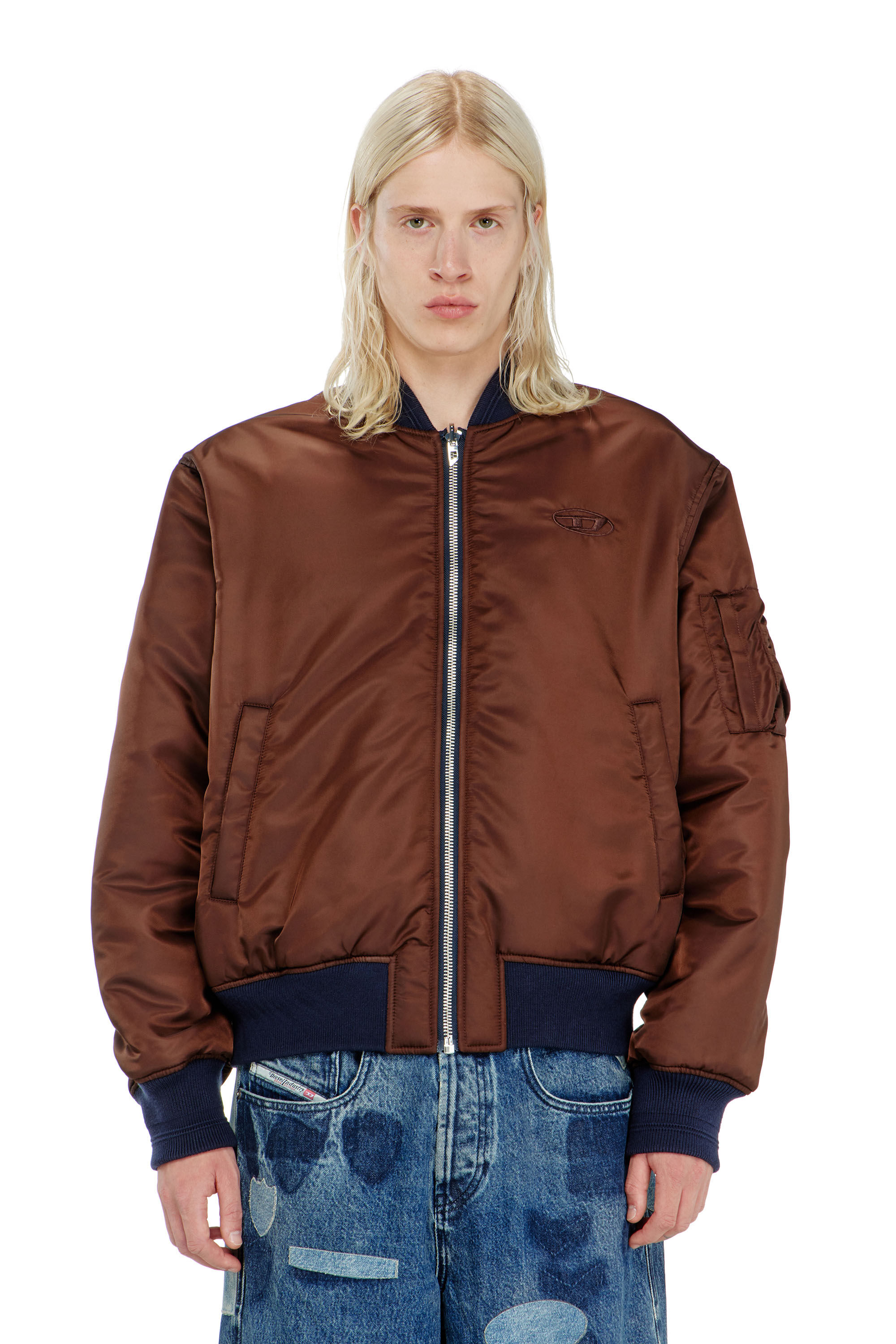 Diesel - W-TYPE-D1, Man's Padded bomber jacket with Oval D embroidery in Navy Blue - 7