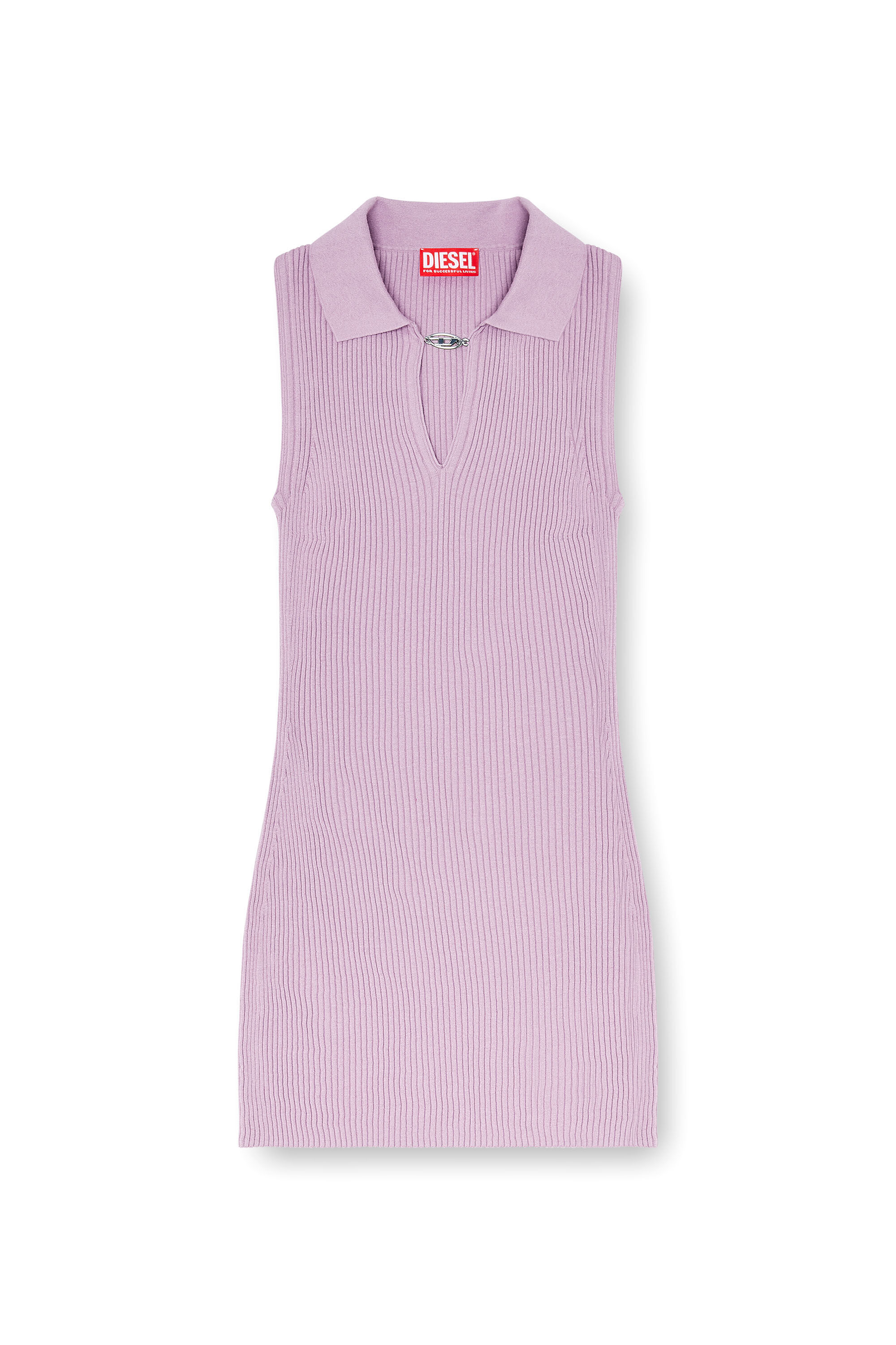 Women's Short polo dress in silk-blend rib knit | Pink | Diesel